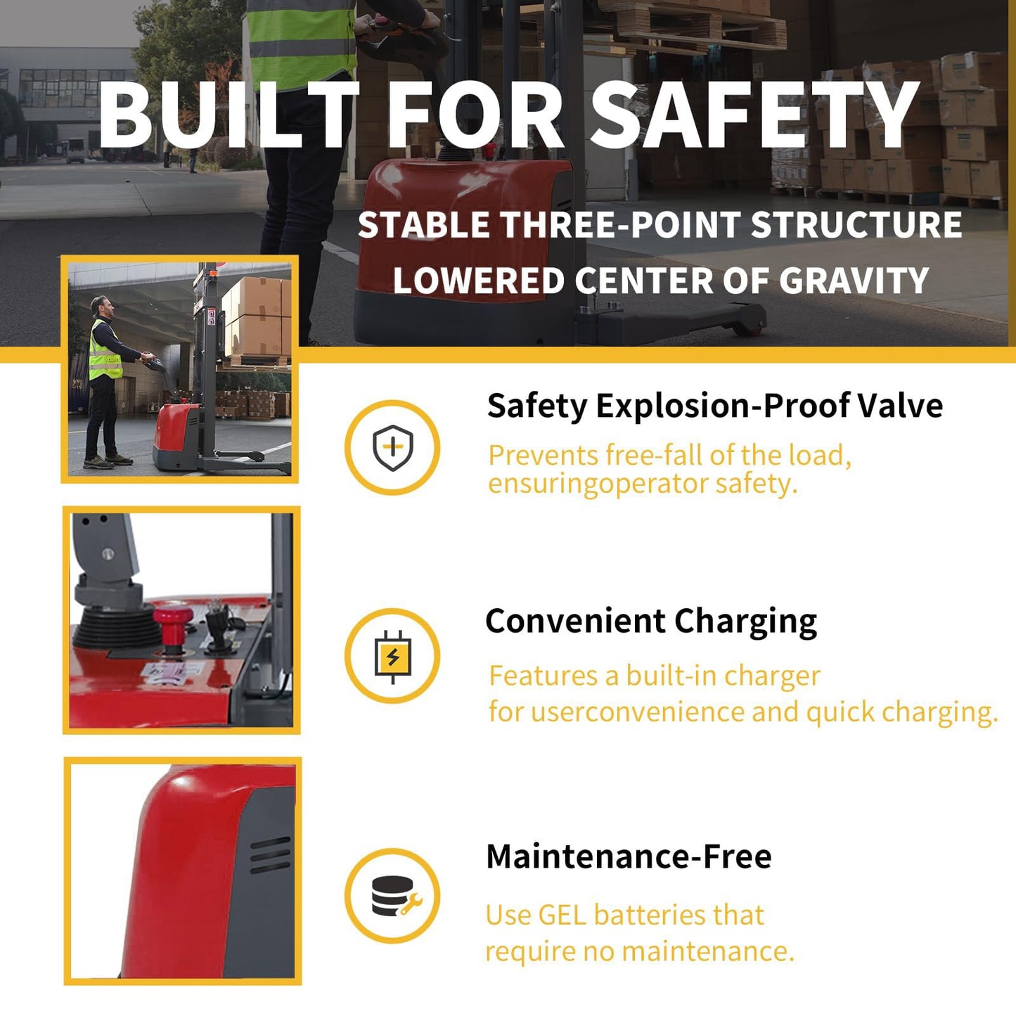 Full Electric Stacker 3300 lbs Capacity, 118" Lifting Height - Industrial Heavy Duty Forklift, Straddle Legs, Adjustable Forks, Power Pallet Stacker for Material Handling, Warehouse