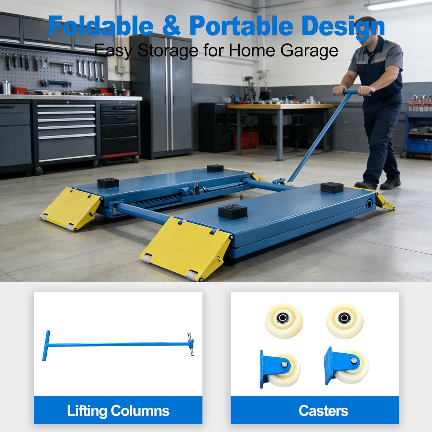 MutsMover 8,000 LBS Portable Car Lift with Air Unlock, 40" Max Lift Height Heavy-Duty Hydraulic Vehicle Lift, Rolling Garage Auto Lift for SUVs, Trucks & Light Duty Vehicles, 110V