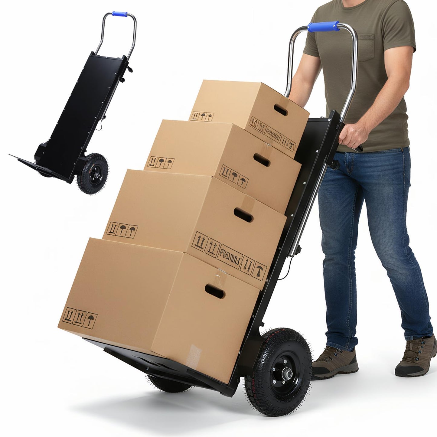 880lbs Electric Stair Climbing Cart 1500W Motor Electric Stair Climbing Hand Trucks with Safety Rope for Moving Warehouses Delivery Workers Home Commercial Use