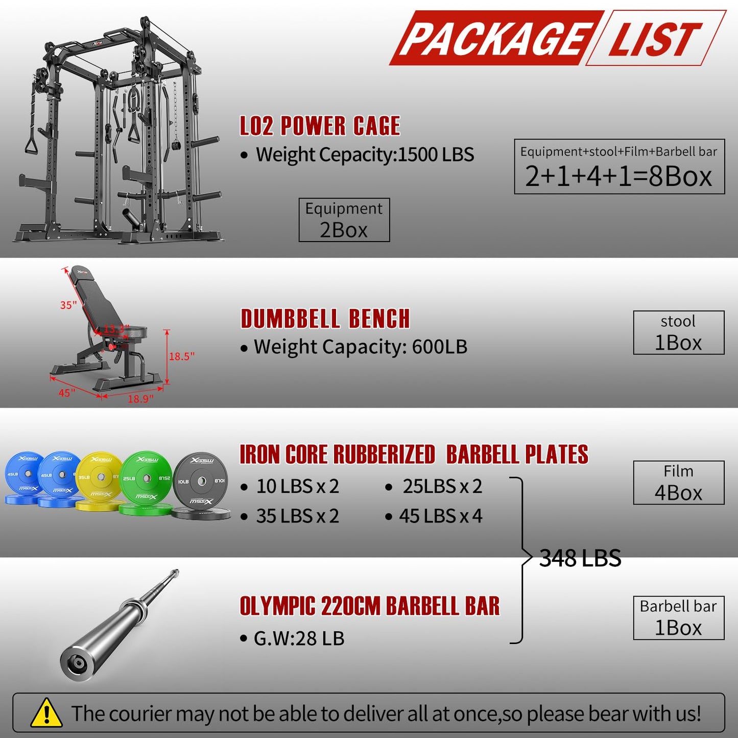 Power Rack Power Cage Multi-Function Squat Rack with Cable Crossover System Selectable More Training Attachment Power Rack for Garage & Home Gym (Black, G Set L02+Weight Bench+（Pole+Color BP） 348LBS)