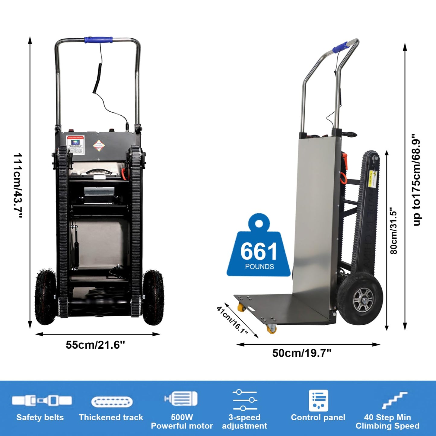 RXFSP 661LBS Load Capacity Hand Trucks Heavy Duty, 500W Hand Cart Dolly Electric Stair Climbing Hand Trucks with Rubber Tracks