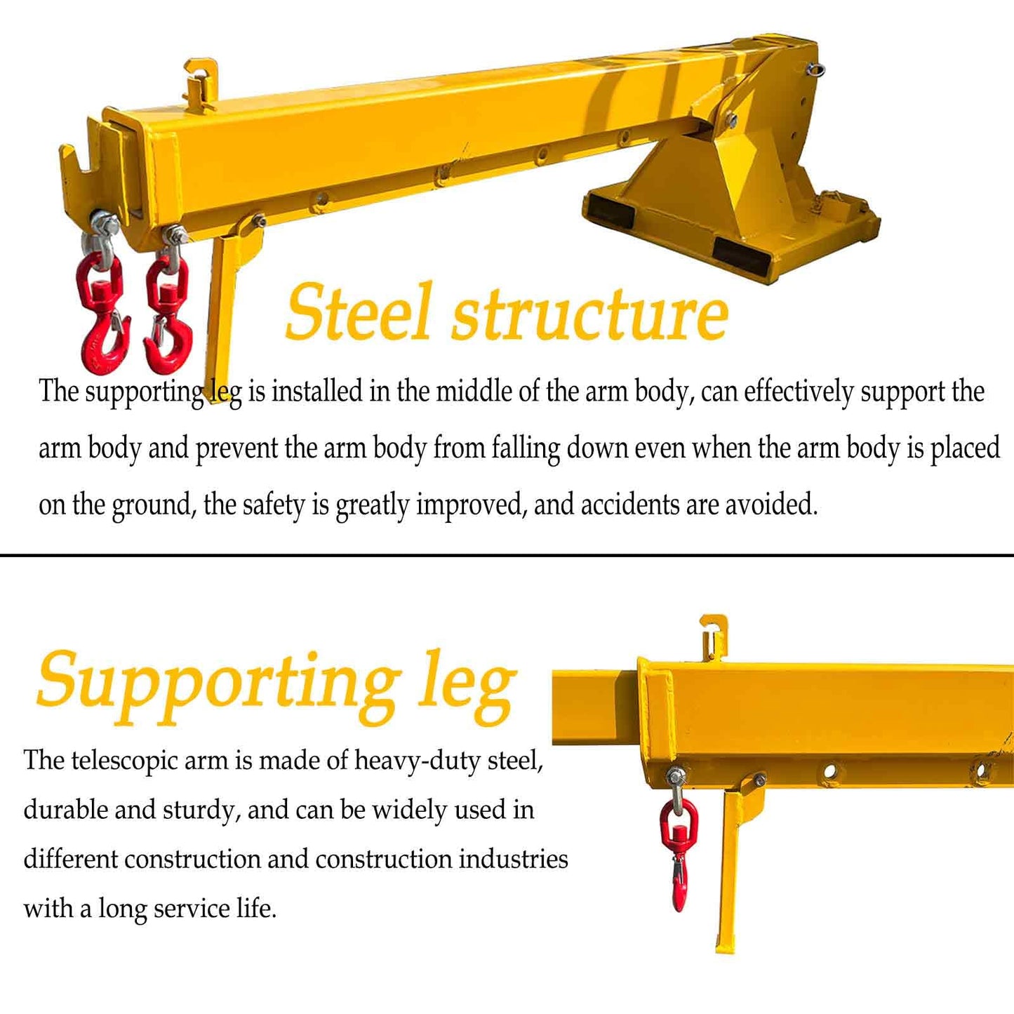 BEILOCKERY 3T/6600LBS Forklift Telescopic Arm with Adjustable Tilt Angle 0-75°, 7-12FT Mobile Crane Lifting Hoist Truss Jib Boom with Hook, Multi-Functional Accessories for Forklifts Cranes