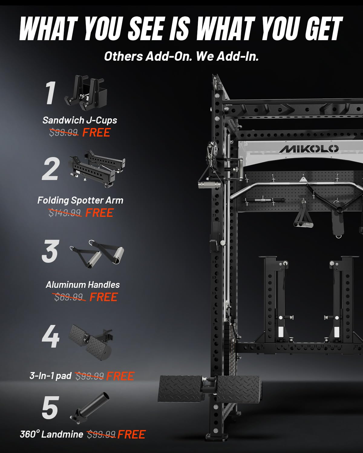 Mikolo Anubis-2.0 Smith Machine with Weight Stack, 3×3 All-in-One Power Cage with LAT Pulldown & Cable Crossover, 3200LBS Multi-Function Trainer with 175LBS Dual Pulley System for Fitness Home Gym