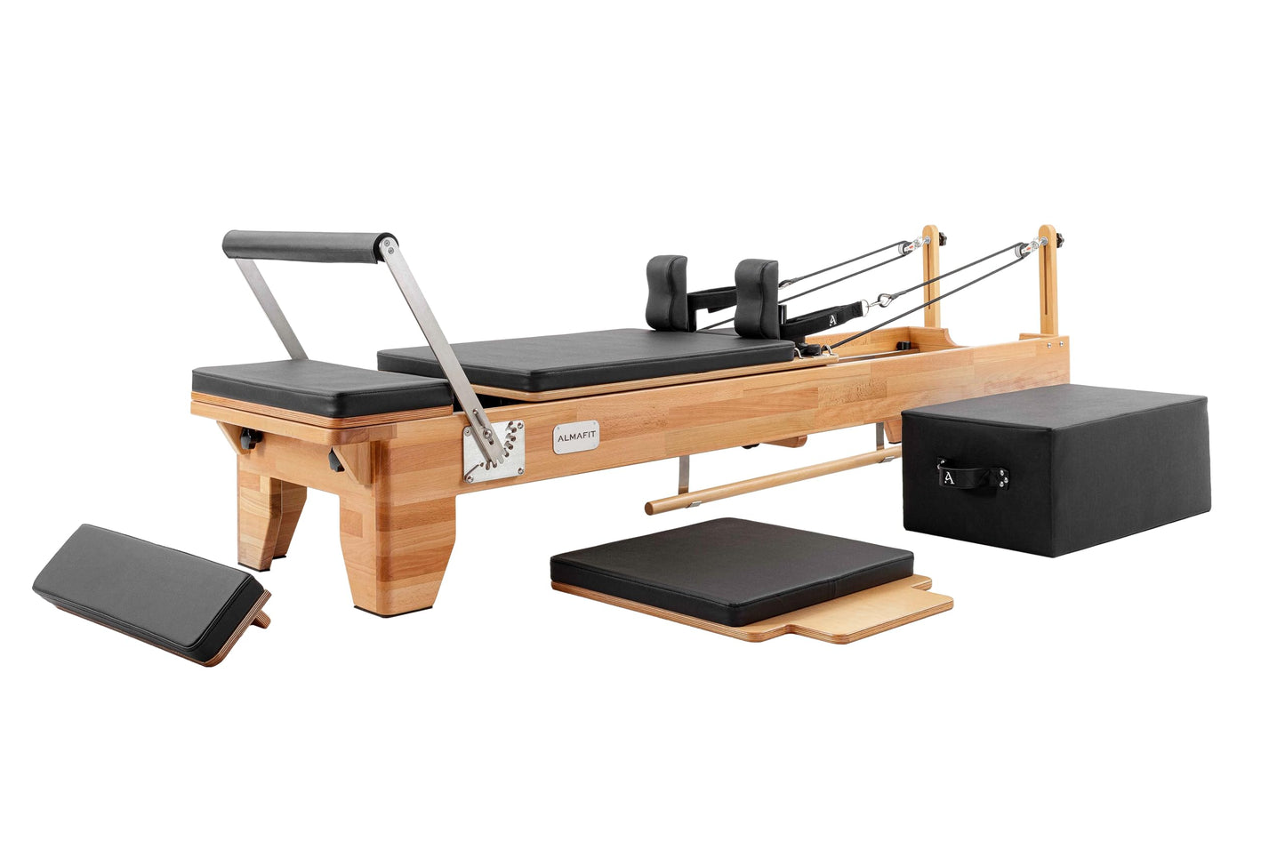 Pilates Reformer Machine with Sitting Box & Jumpboard – Adjustable Resistance, Durable Black PVC Upholstery – Ideal for Home or Studio Workouts | (Summer Sale)