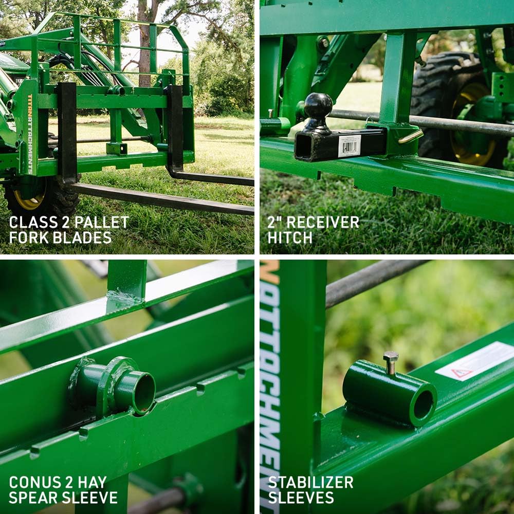 Titan Attachments Pro Series Pallet Fork Frame, 42" Fork Blades, Hook and Pin Mounting Style, Rated 6000 LB, Fits Class II Pallet Fork Blades, 2" Receiver Hitch