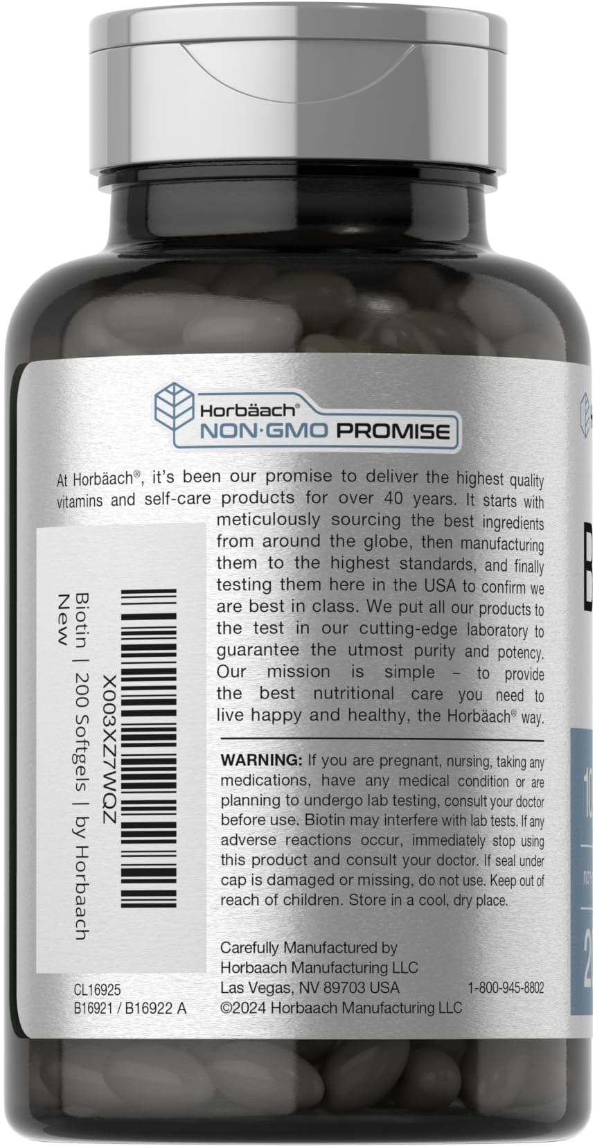 Horbaach Biotin 10000 mcg | 200 Softgels with Vitamin B7 | Beauty Formula Supplement | Non-GMO & Gluten Free