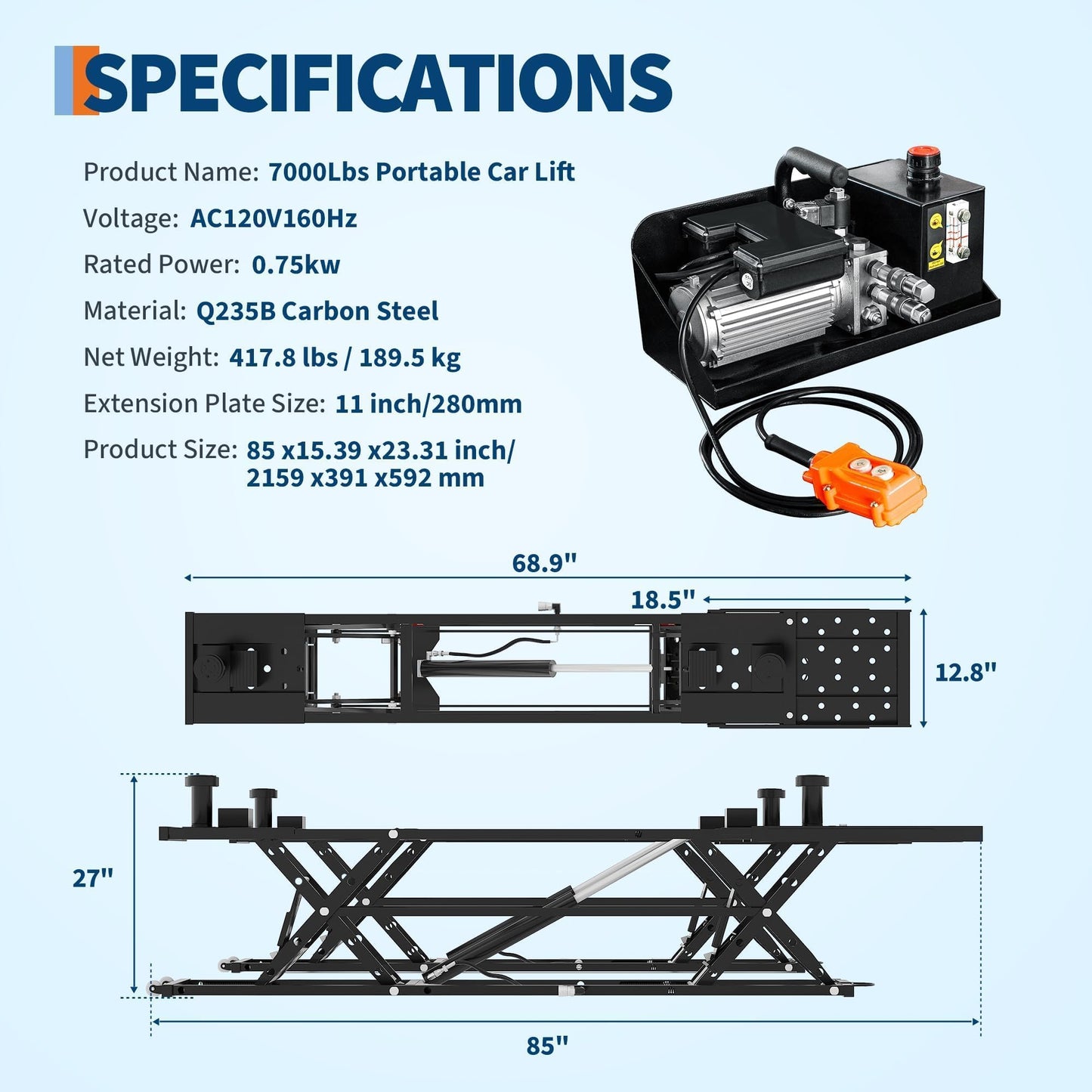 EliteEdge Portable Car Lift 5000 LBS, Adjustable Quick Jack with Locking Levers, 26" Max Height Scissor Lift, Foldable Design & Wheels for Sedan, SUV, Light Truck, Garage Workshop Use, Black