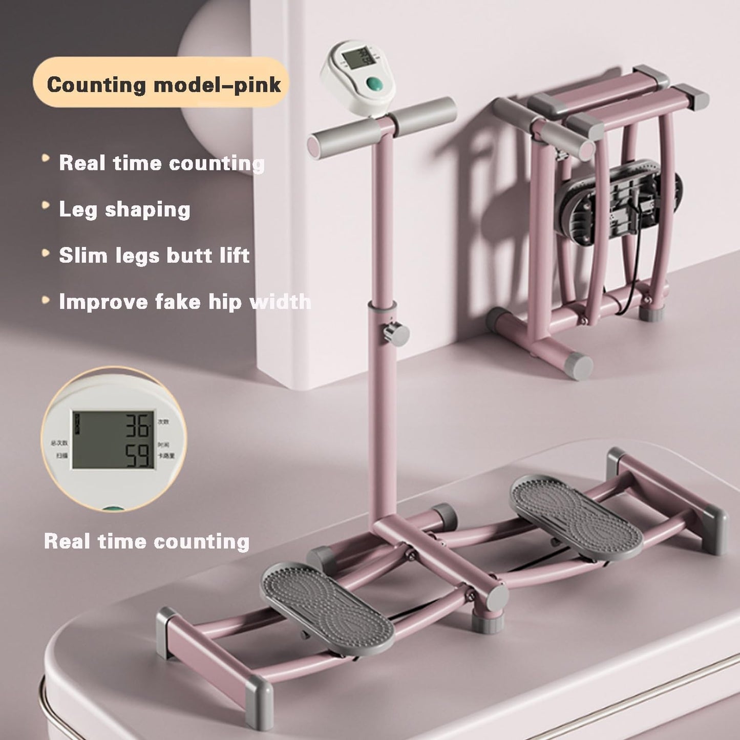 CVGfko Ski Machine, Simulated Ski Trainer, Adjustable Height Ski Machine Exercise Equipment for Leg Pelvic Floor Muscle Workout, Fun Cardio Fitness Equipment for Home Full Body Workout g-Pink