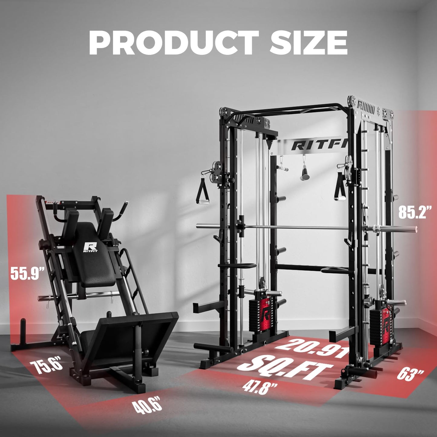 RitFit M1 Pro Smith Machine Package, All-in-One Power Cage with Weight Stack Set, Includes LAT Pulldown & Cable Crossover System for Home Gym