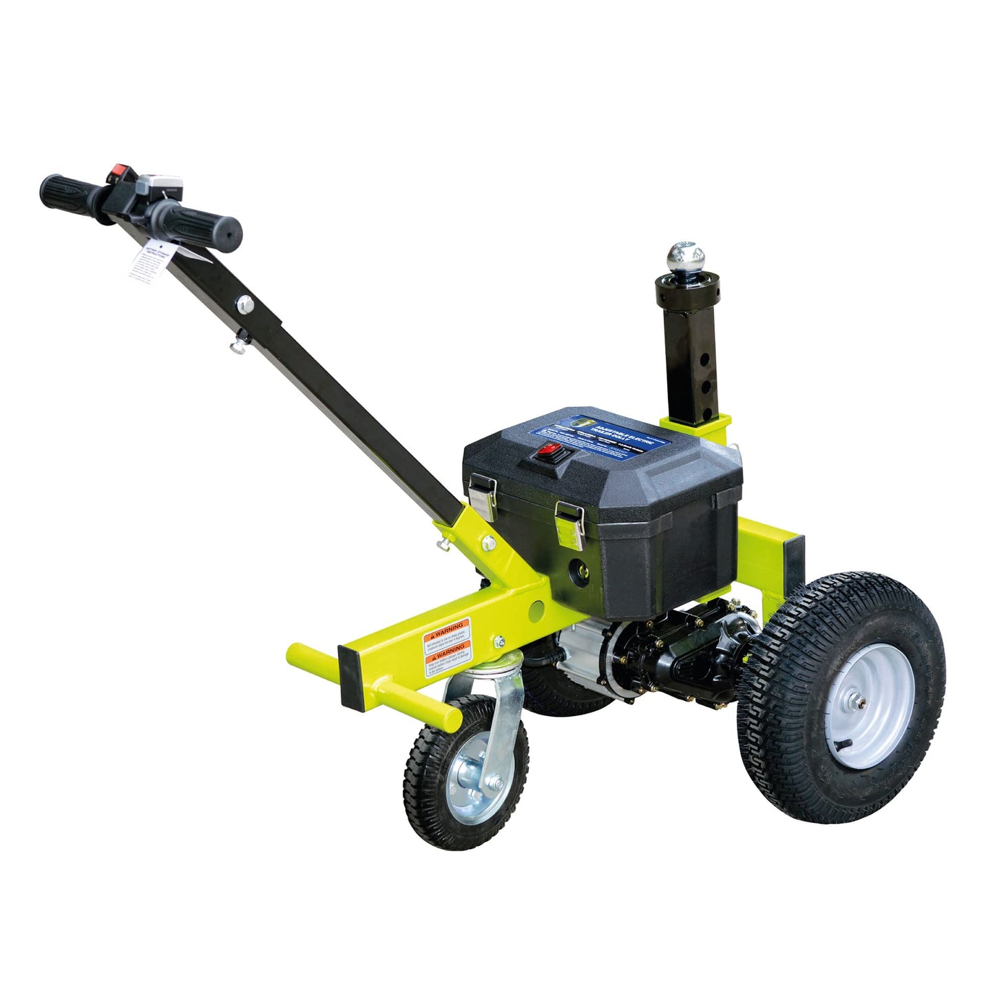 Tow Tuff Electric Trailer Dolly w/ 13" Tires & 8" Swivel Caster Wheel, 3500 lb Capacity, Green - 22" to 28.35" Adjustable Ball Height, 1.5 Mph Speed, Fits 2" Ball Mount, Utility, Boat or Cargo Use