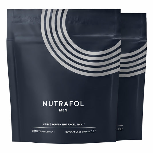 Nutrafol Men's Hair Growth Supplements, Clinically Tested for Visibly Thicker Hair and Scalp Coverage, Dermatologist Recommended - 2 Month Supply, 2 Refill Pouches
