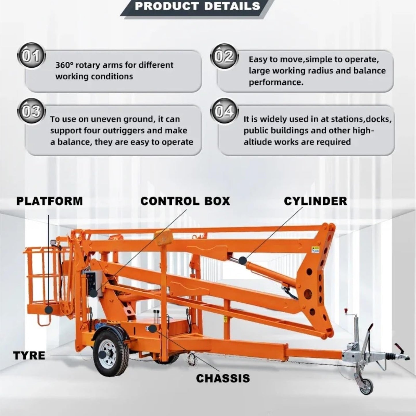 HLOMAUD Towable Boom Lift Telescoping 12m Dc 200kg Lifts