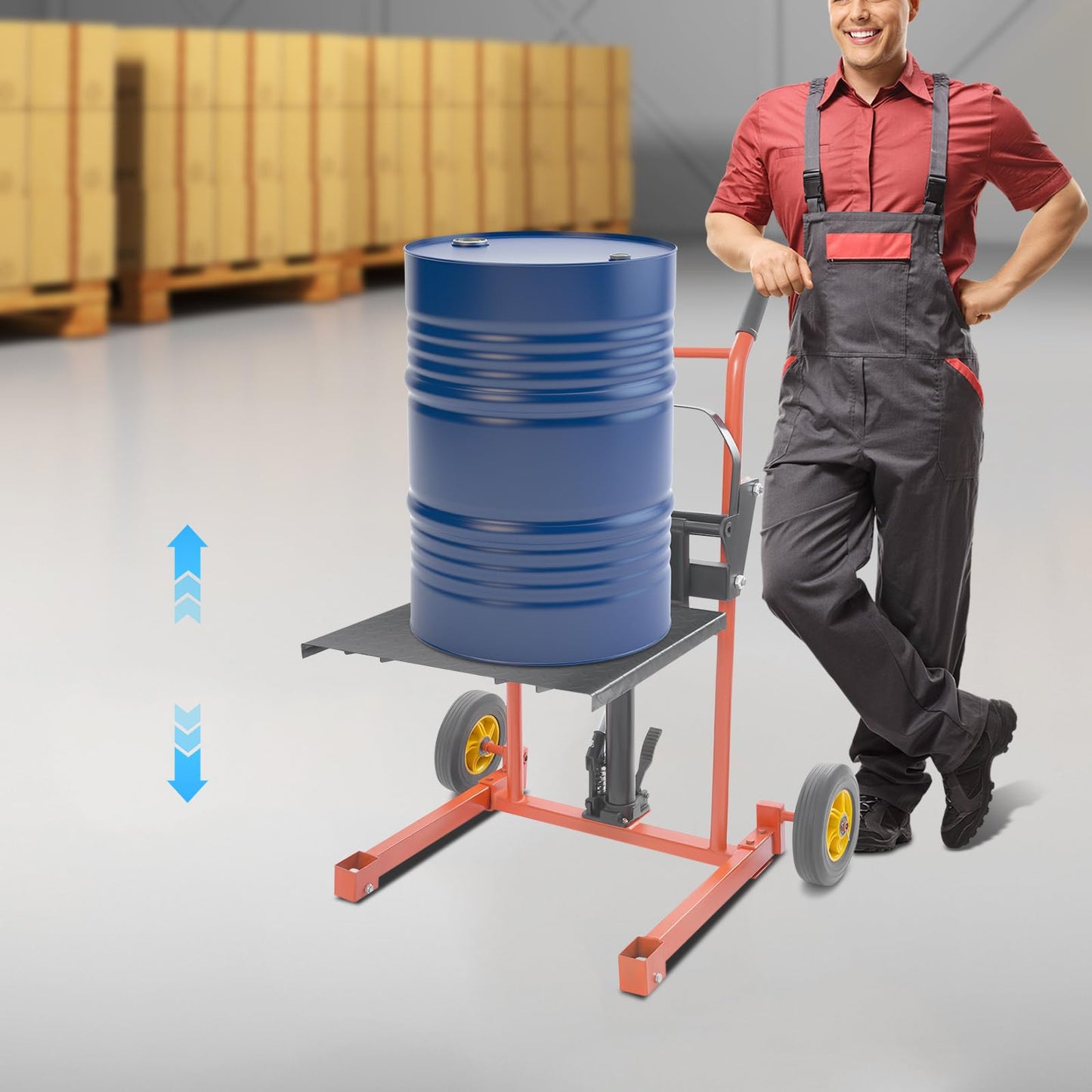 PIAOCAIYIN Hydraulic Material Lift Winch Stacker, 577Lbs 36in Adjustable Height Lift Stacker with 2 Casters Forklift Pallet Lift for Workshops, Warehouses, Factories (577Lbs 36in)