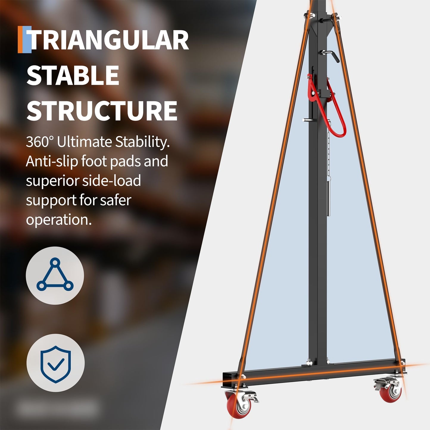 Adjustable Gantry Crane 1 Ton 2200 Lb, 12 Height Positions 97-141 in, Triangle Base a-Frame, Heavy Duty Steel i-Beam, Portable Lifting Crane for Warehouse, Shop, Construction