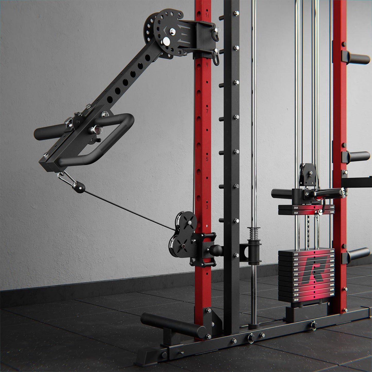 RitFit M1 Pro Smith Machine with LAM1 Adjustable Lever Arm Attachment, All-in-One Power Cage, Power Rack with LAT Pulldown & Cable Crossover System for Home Gym(Red)
