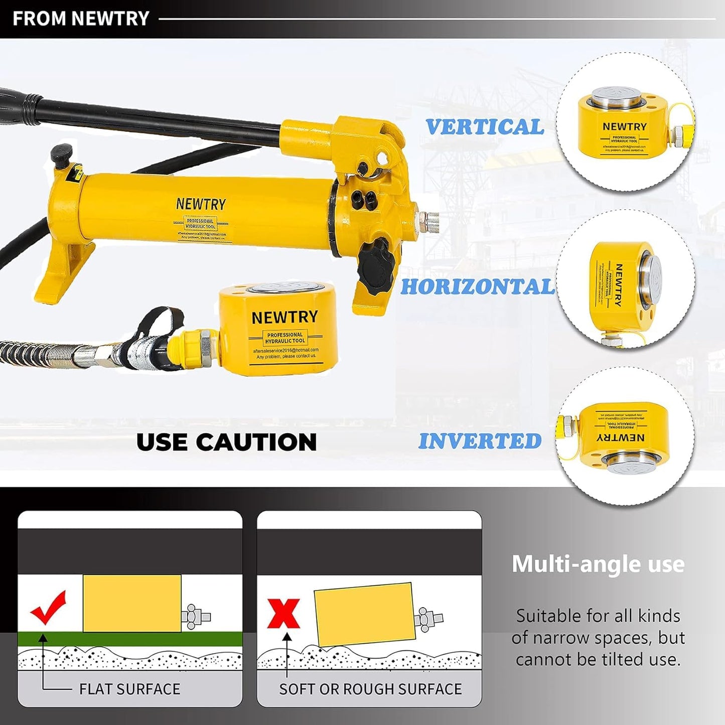 NEWTRY 100 ton Hydraulic Ram Jack + CP-700 Hydraulic Hand Pump Low Profile Porta Power Kit Single Section Mini Jack 0.78’’ Stroke Industrial Hydraulic Cylinder