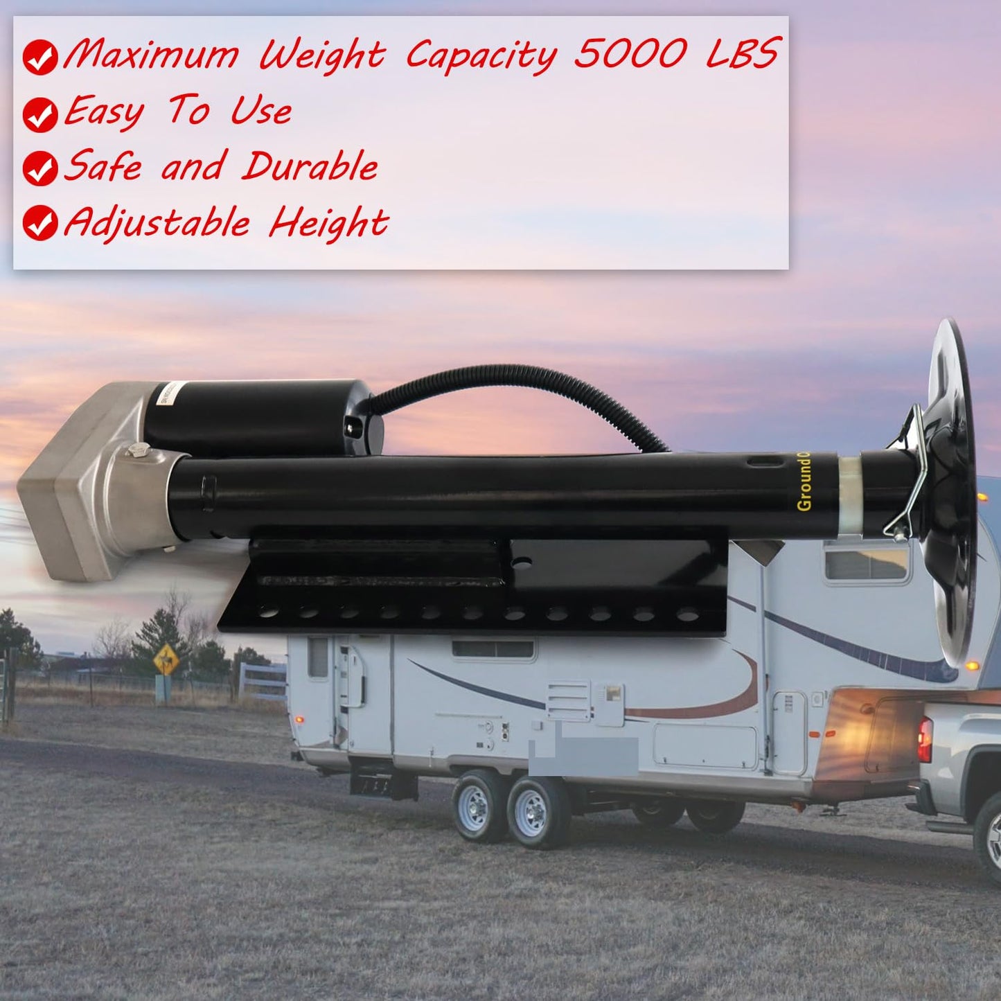 5th Wheel RV Jack Left Leg, Ground Control 3.0 Automatic 5th Wheel RV Leveling System Rear Hall Effect Jack with Motor, 5000 lbs, Black 305339