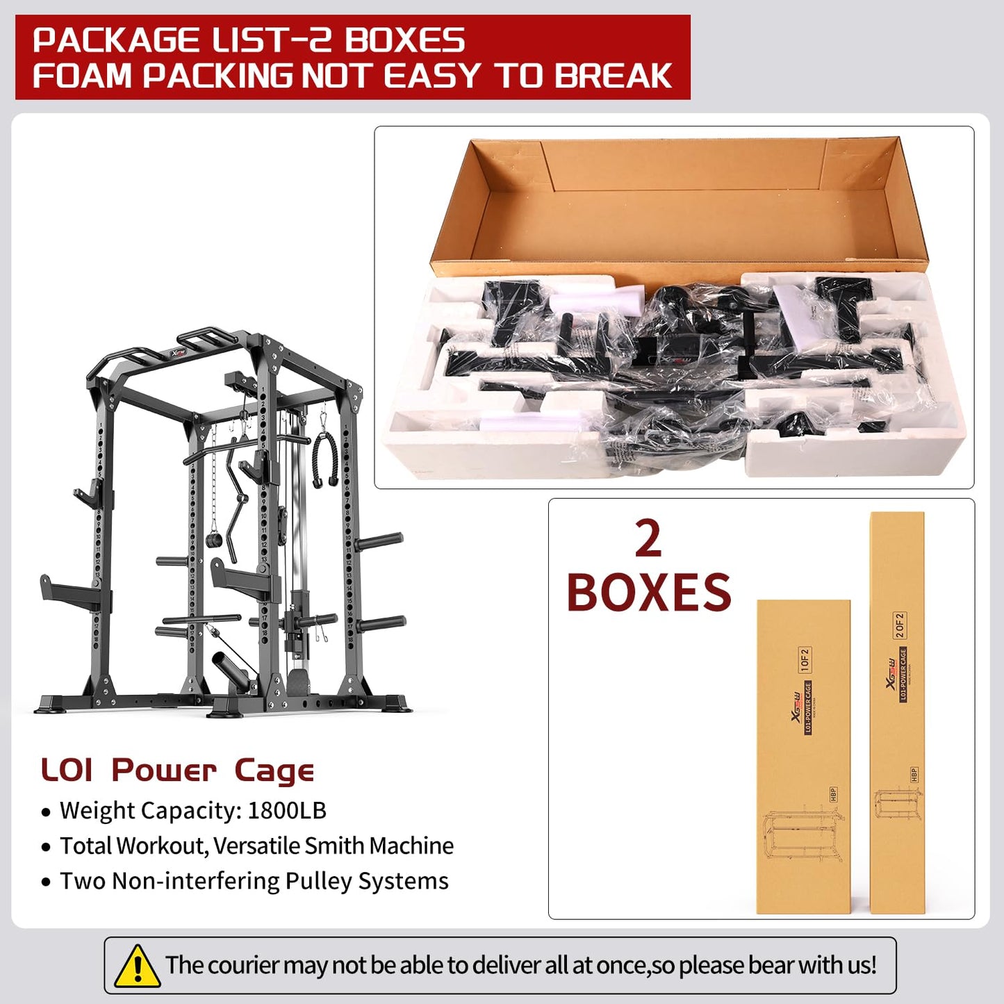 Power Rack Power Cage Multi-Function Squat Rack with Cable Crossover System Selectable More Training Attachment Power Rack for Garage & Home Gym (Black, A Set L01 Power Cage)