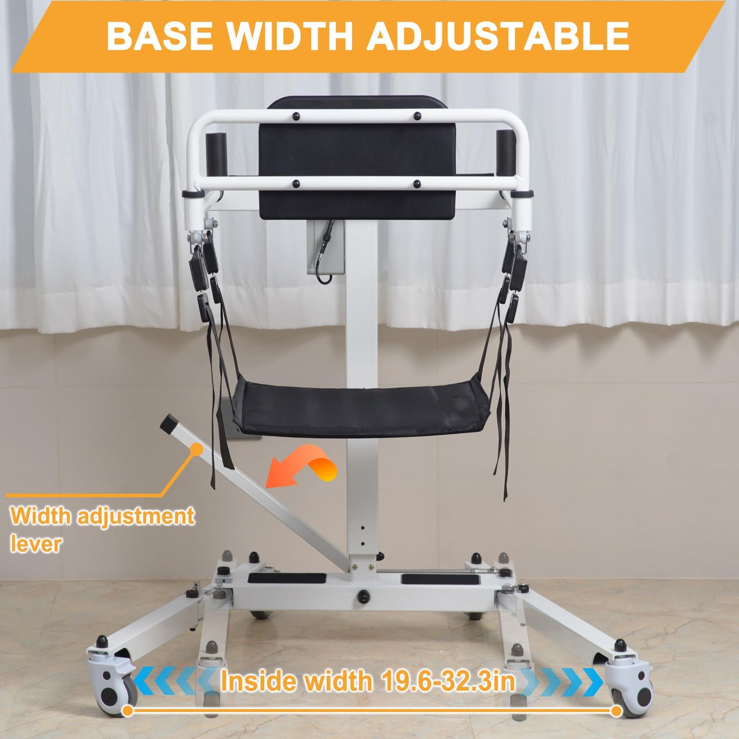 Upgrade Electric Patient Lift Transfer Chair, Foldable Transfer Lift Chair, Adjustable Height & Base Width, Portable Lift Assist for Elderly, Bed to Wheelchair/Sofa/Toilet/Car Transfers