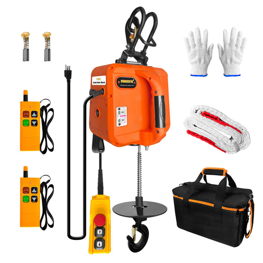SENKEYFE PRO Power Electric Portable Hoist Winch, 30FT Electric Cable Hoist 1100LBS 1600W 110V/120V with 2 Wireless Remote Control Lifting Strap, Electric Hoist Lift Ceiling Winch for Lifting Towing