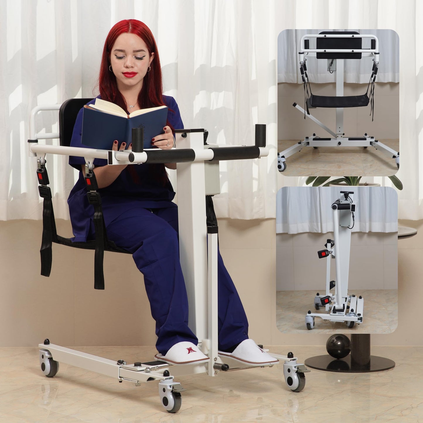 Electric Patient Lift Transfer Chair, Foldable & Portable Design, Adjustable Height/Width for Safe Transfers Between Bed, Wheelchair, Toilet, Car & More (Upgrade Electric Patient Lift Chair)