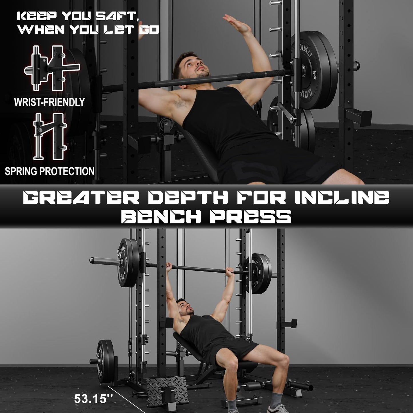 Goimu S1-V4 Smith Machine, 2000LBS Power Cage with Cable Crossover System, All-in-One Squat Rack with Smith Bar, Strength Training Equipment for Hone Gym (Black Smith Machine wiht 340lb Weights&Bar)