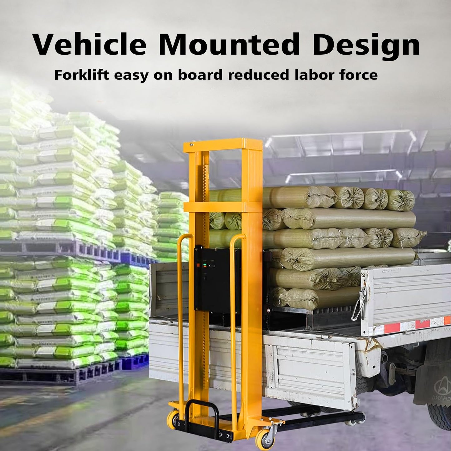 Electric Pallet Stacker Electric Forklift Capable of Boarding Trucks Pallet Lift 1300lbs Capacity 63" Lifting Height Material Lift with Fixed Legs (Width Adjustable, 63" Lifting)