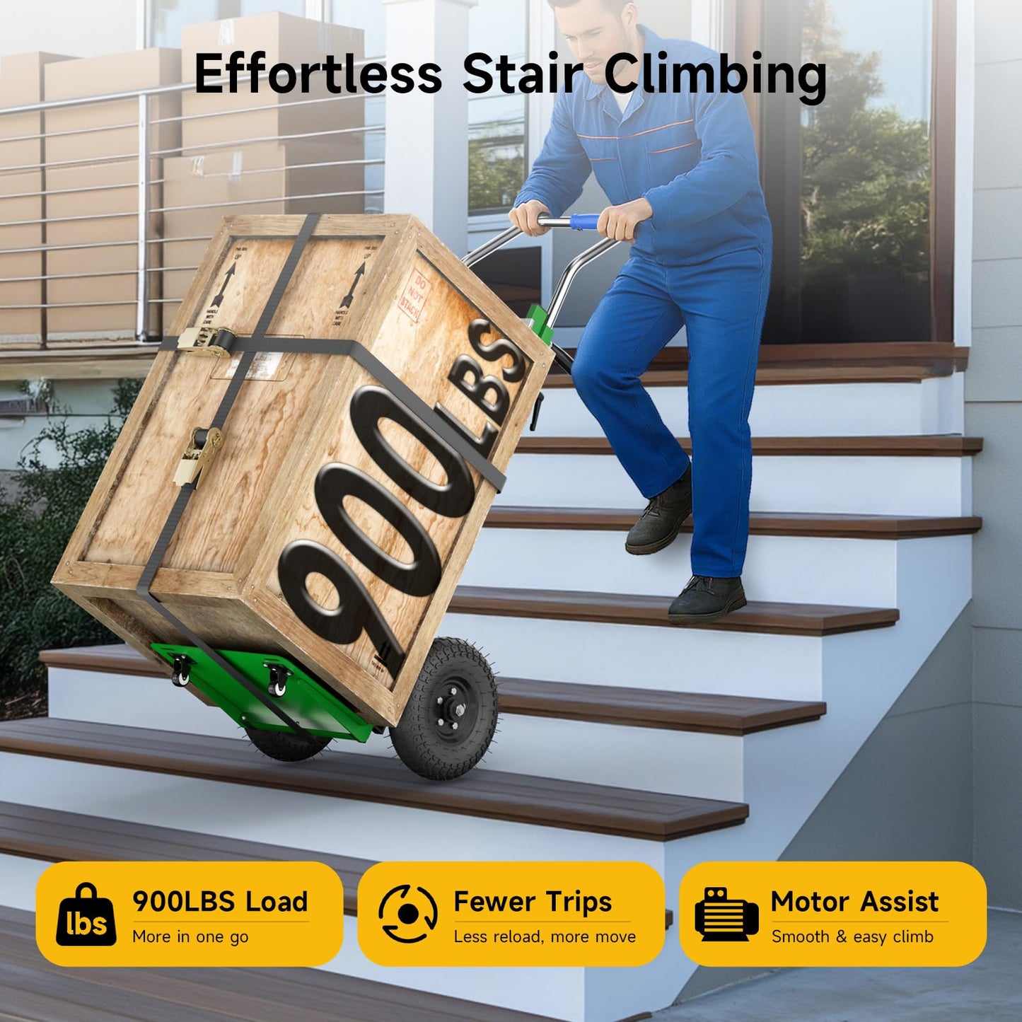 Electric Stair Climbing Dolly, 900lbs Capacity Electric Hand Trucks 1300W Heavy Duty Stair Climber with 4M Safety Rope for Furniture Logistics Warehouse, Green