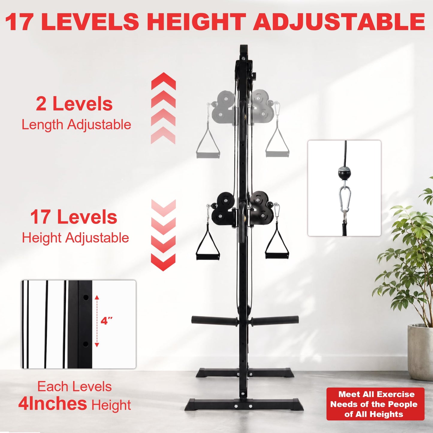 Fitvids Wall Mount Cable Station, 17-Position Dual Pulley, Cable Crossover for High/Low Pulls, LAT Pulldown & Tricep Rope, Space-Saving Home Gym, 400lb Load, Steel Construction