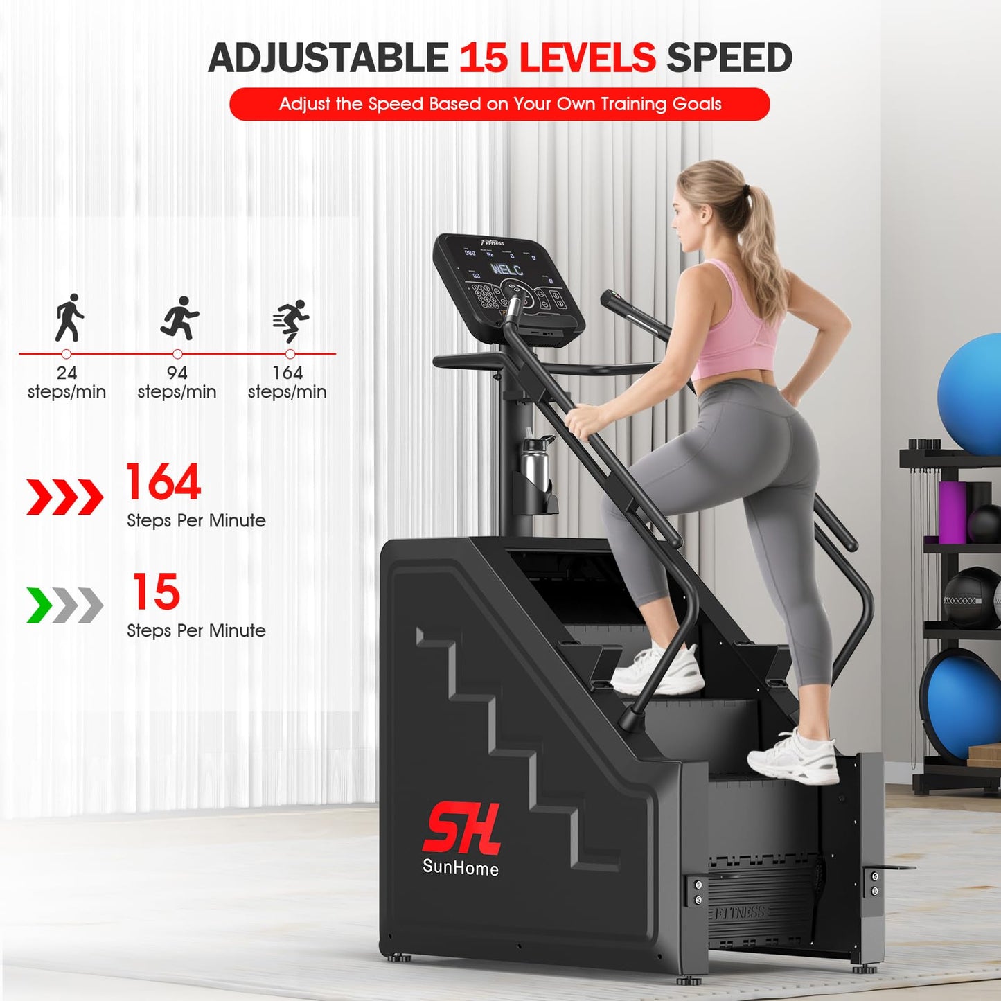 SunHome Stair Stepper Machine, Commercial Grade Stair Climber with 15 Resistance Levels, Stair Master for Cardio and Lower Body Workouts, LED Screen, 15-164 Steps/Min (SH-401)