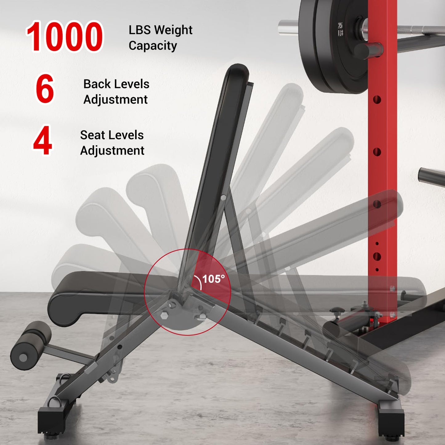 Goimu S1-V4 Smith Machine, 2000LBS Power Cage with Cable Crossover System, All-in-One Squat Rack with Smith Bar, Strength Training Equipment for Hone Gym (Red Smith Machine wiht 340lb Weights)