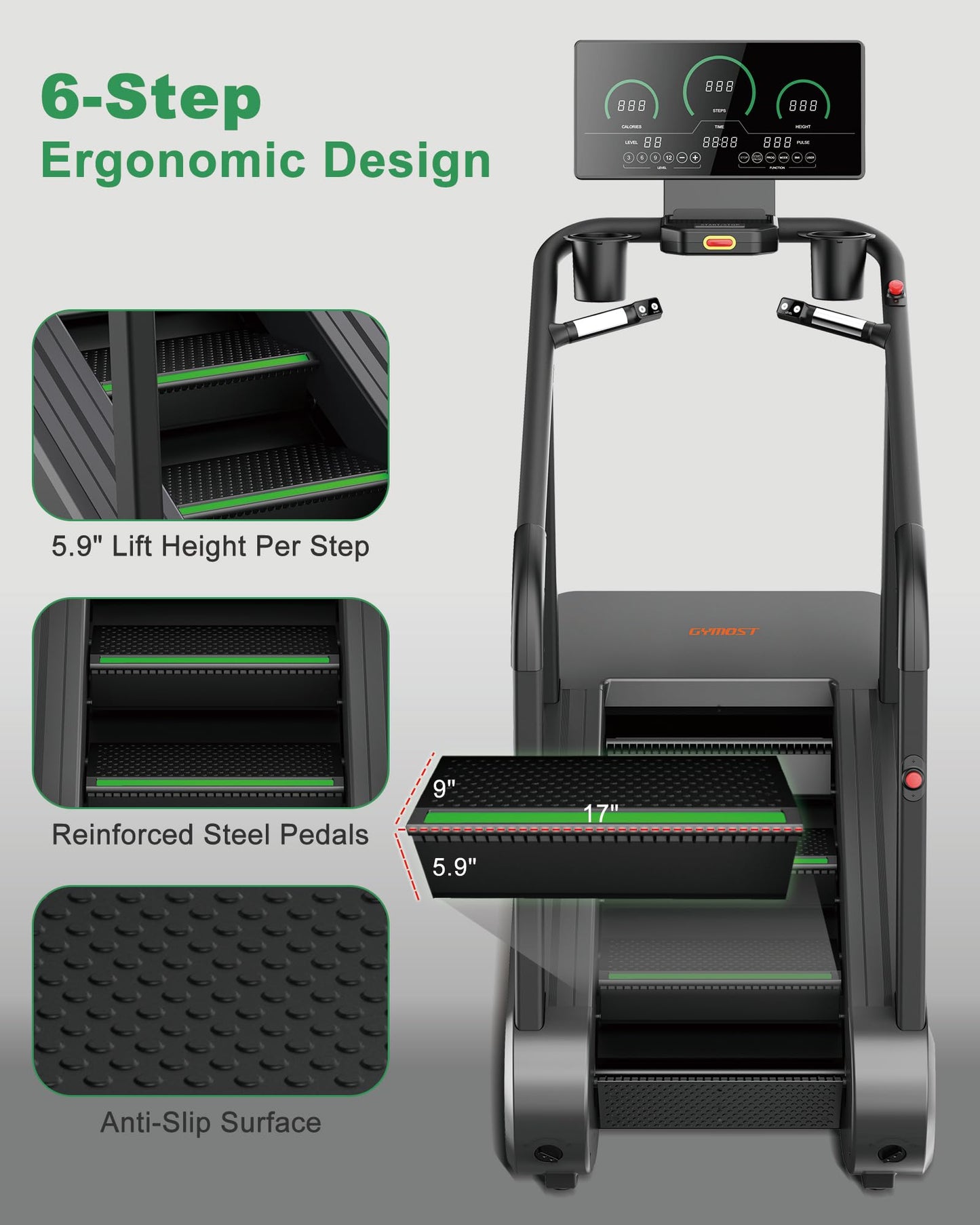 GYMOST Stair Stepper Machine with LED Display, Commercial Grade Stair Climber Exercise Machine for Home & Gym with 15 Resistance Levels, Perfect for Cardio, Lower Body Workouts