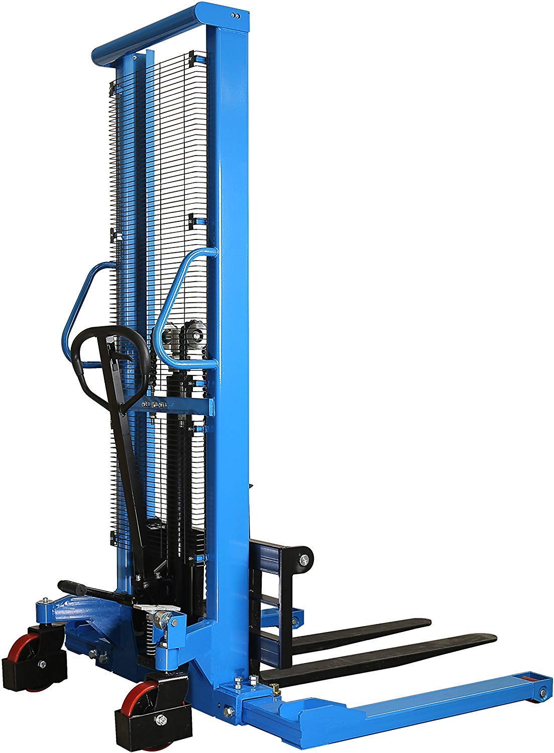 DoubleWin Manual Forklift Pallet Stacker with Straddle Legs, High Lift Straddle Stacker Pallet Lifter Truck with Adjustable Forks,2200lbs Capacity 63" MAX Lifting Height for Wharehouse and Industrial