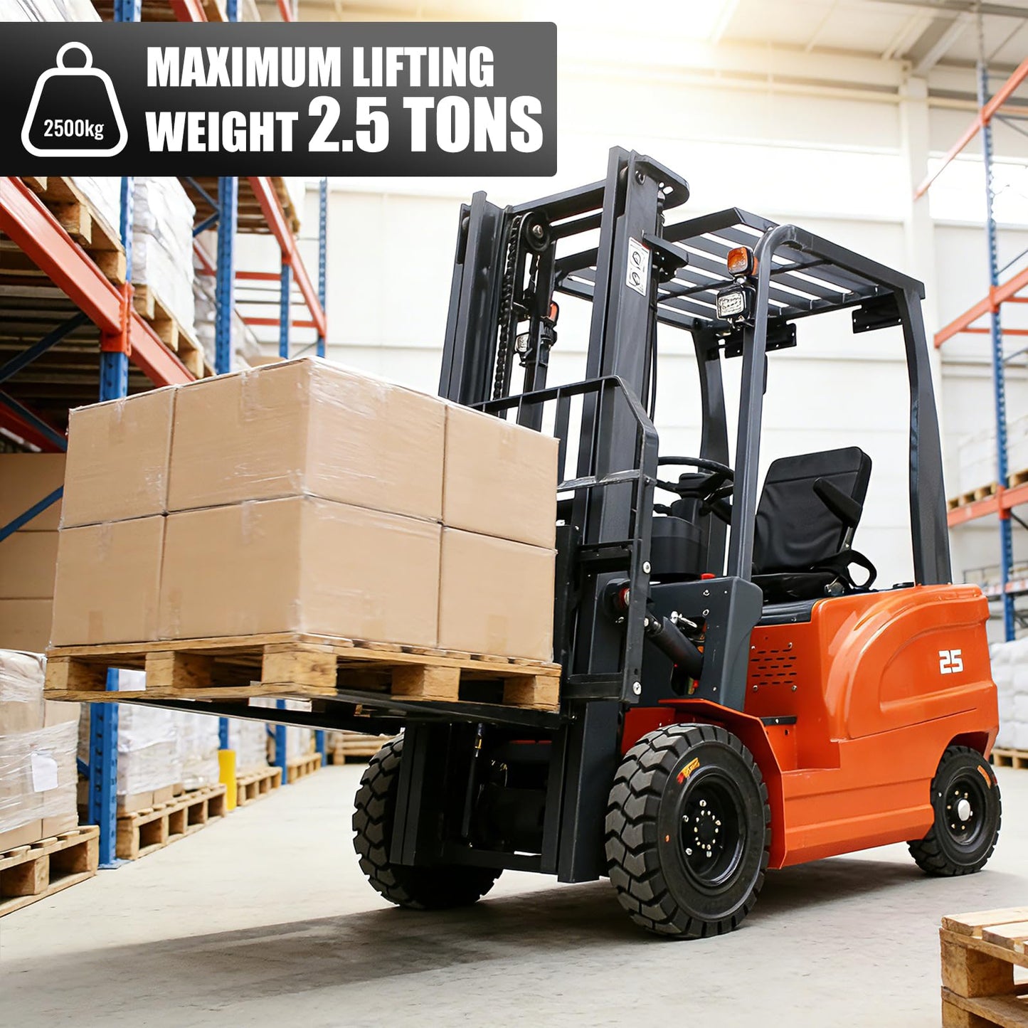 2.5 Ton Electric Forklift Pallet Stacker, Compact Forklift Capacity Heavy Duty Industrial Material Handler for Warehouse Factory Logistics Lead Acid Battery Powered, Moved Sideways (Orange)