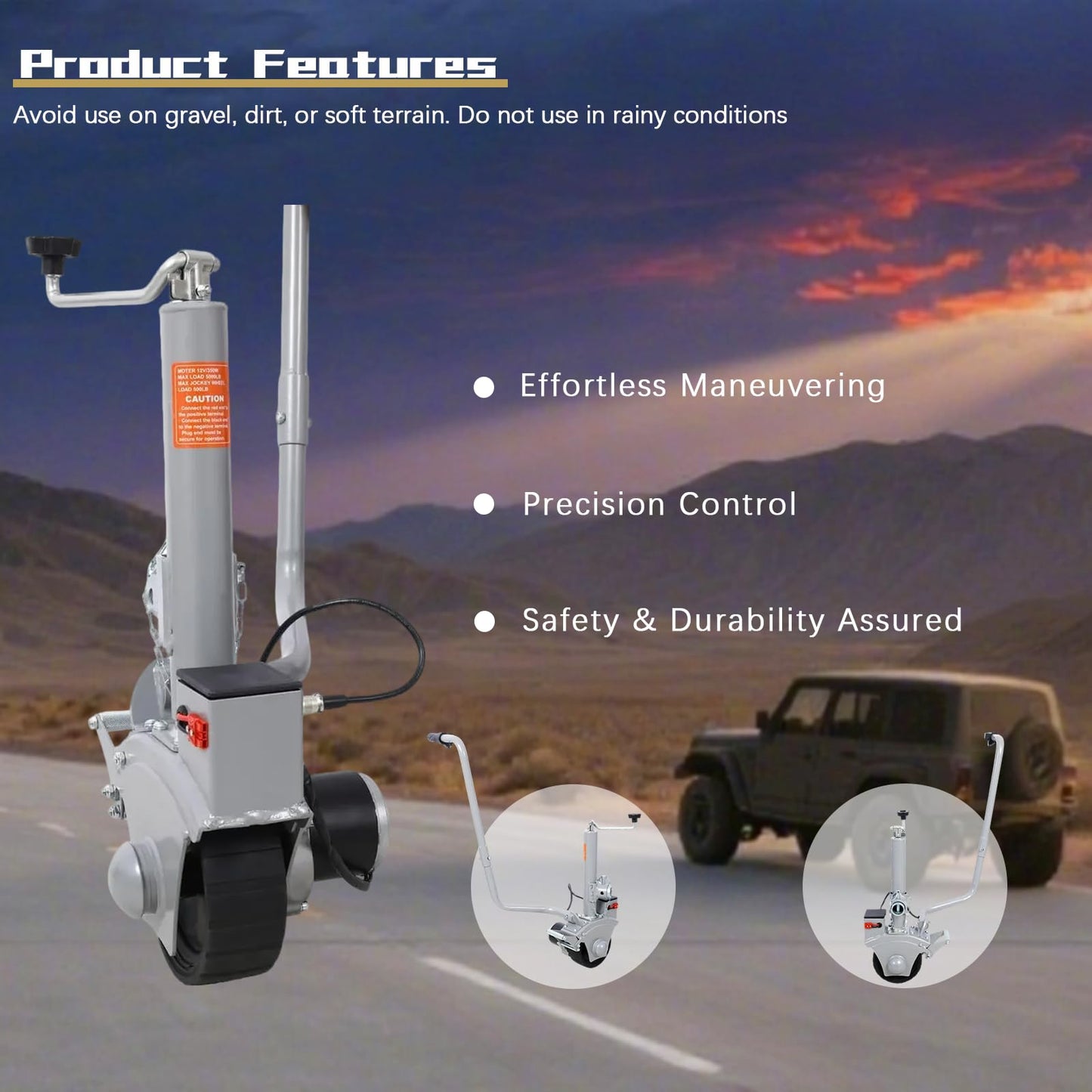 Electric Adjustable Trailer Dolly, 350W 12V Trailer Jockey Wheel with 22 Ft/min Moving Speed, 5000lbs Towing Capacity, 8'' Rubber Tire for Moving Trailer Caravan Boat, Safety & Durability