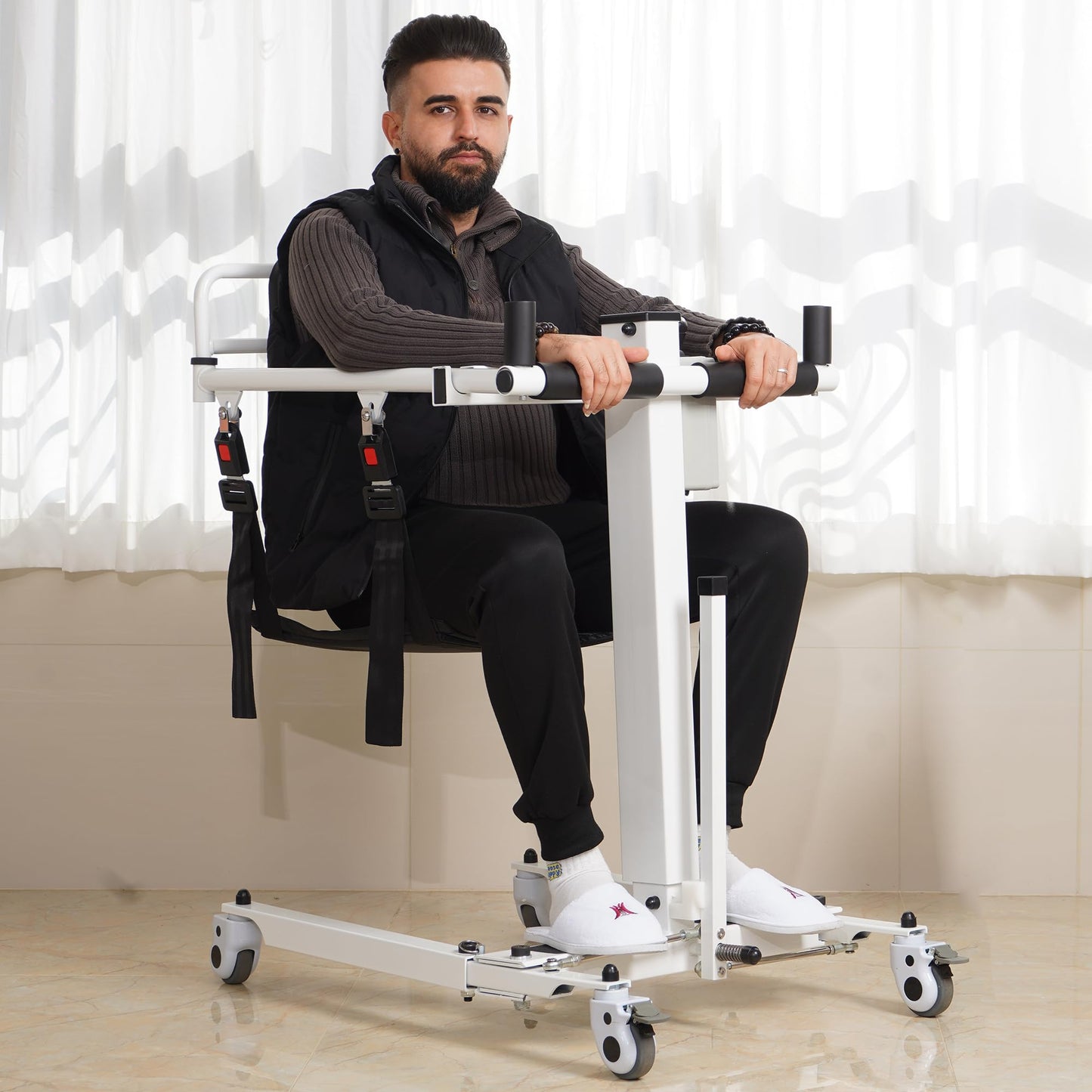 Upgrade Electric Patient Lift Transfer Chair, Foldable Transfer Lift Chair, Adjustable Height & Base Width, Portable Lift Assist for Elderly, Bed to Wheelchair/Sofa/Toilet/Car Transfers