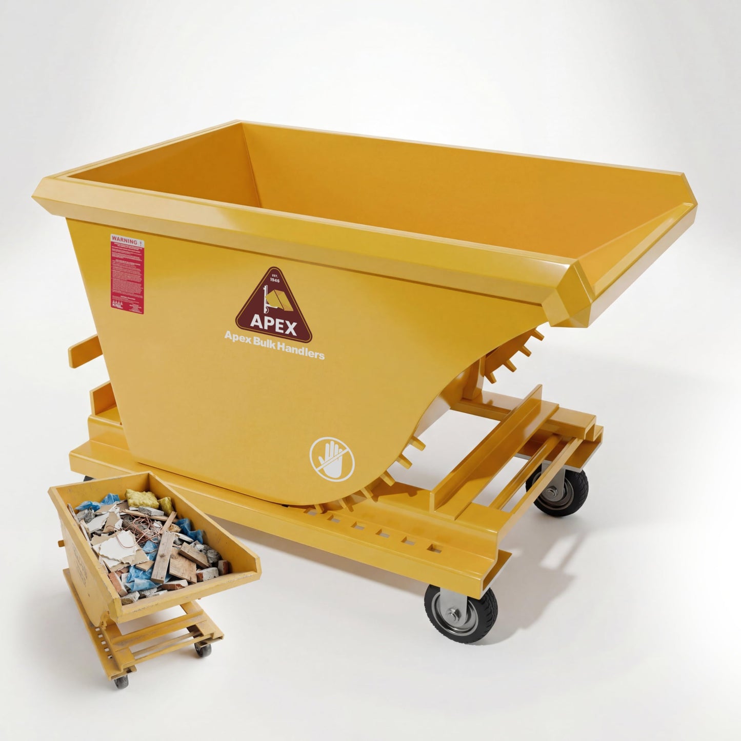 Apex Heavy Duty Self-Dumping Hopper with Casters, 1/2 Cubic Yard Capacity, 6000 lb Load, Durable Steel Construction, Commercial and Industrial Use, Made in The USA (1/2 Cubic Yard)