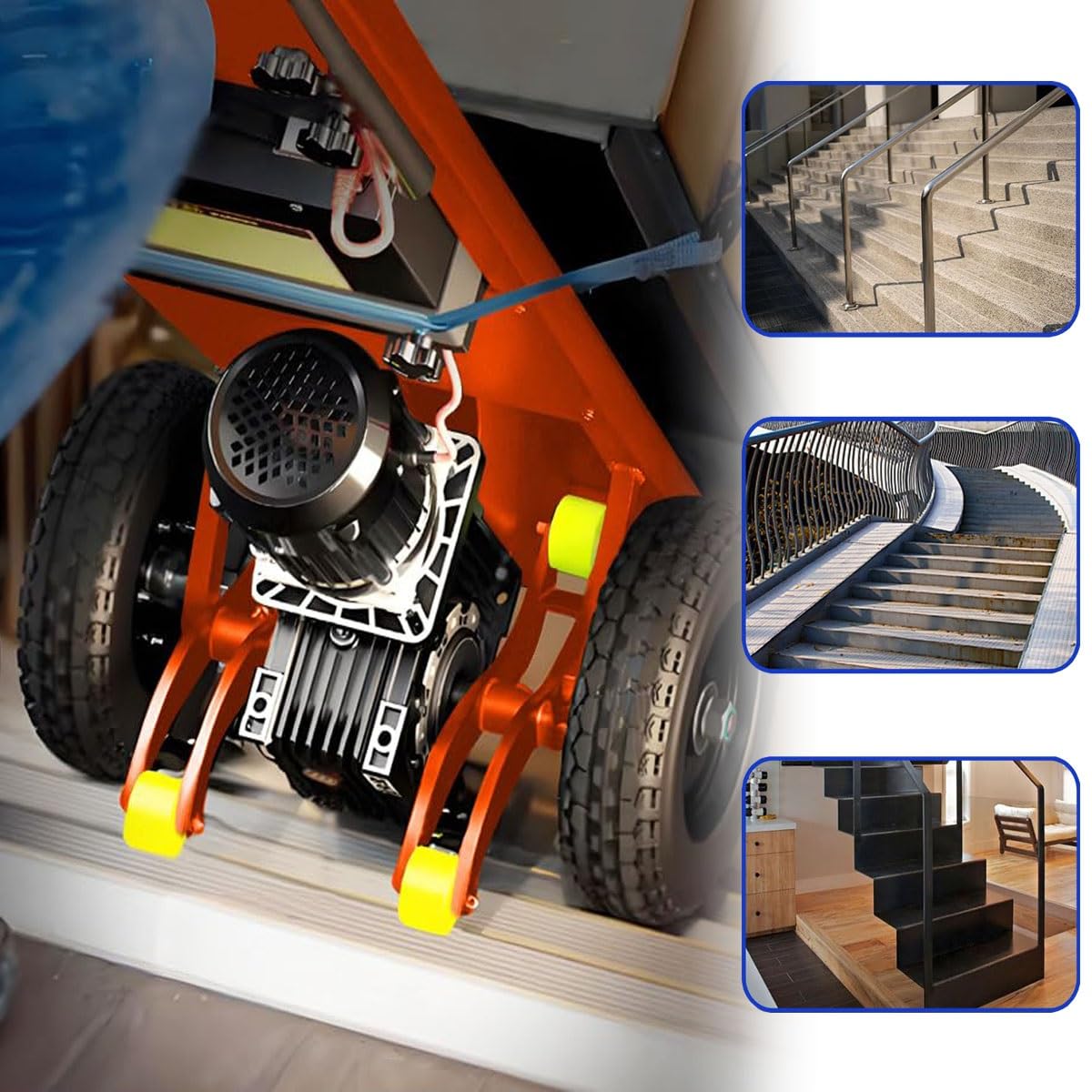 WMWZPYH Heavy Duty Stair Climber Cart for Carry Heavy Objects, 1200W Brushless Motor Powered Stair Climbing Hand Trucks, 881LB Capacity Electric Stair Climbing Dolly with Extensible Handle(Orange)