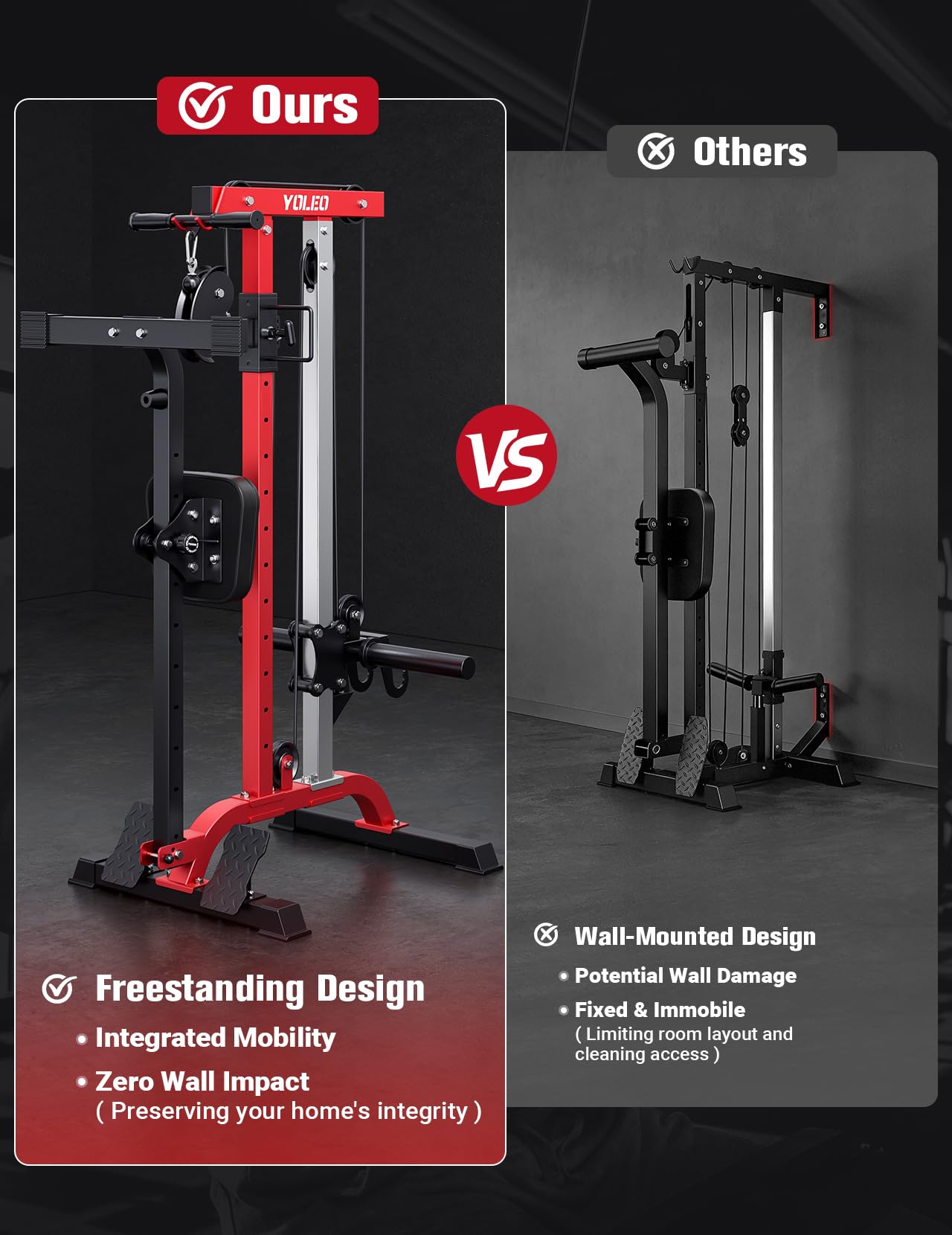 2-in-1 Adjustable Rowing Cable Machine & LAT Pulldown Station for Home Gym, Foldable Space Saver with 6 Attachments, Supports 450 Lbs Weight Plates