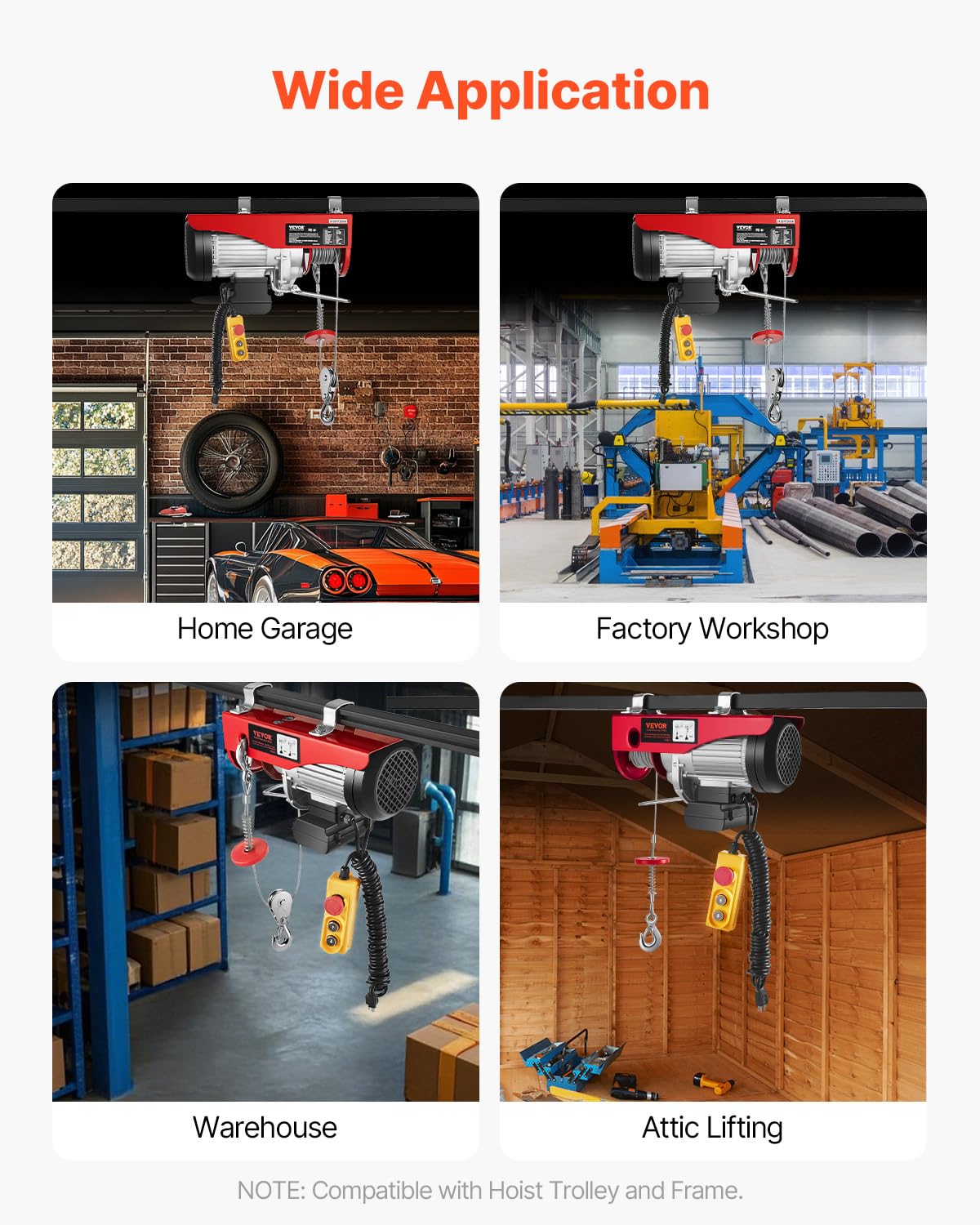 VEVOR Electric Hoist 1760lbs with 14ft Wired Remote Control, Electric Hoist 110 Volt with 40ft Single Cable Lifting Height Motor, for Garage Warehouse Factory