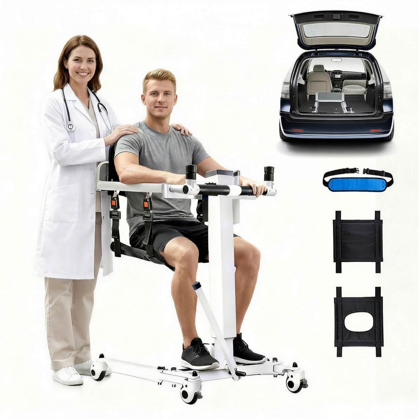 Electric Patient Lift Transfer Chair for Home Use, Portable Lift Transfer Chair for Elderly & Disabled, 330 lbs Capacity, Adjustable Height & Width, Foldable Electric Transfer Lift for Bed, Sofa & Car