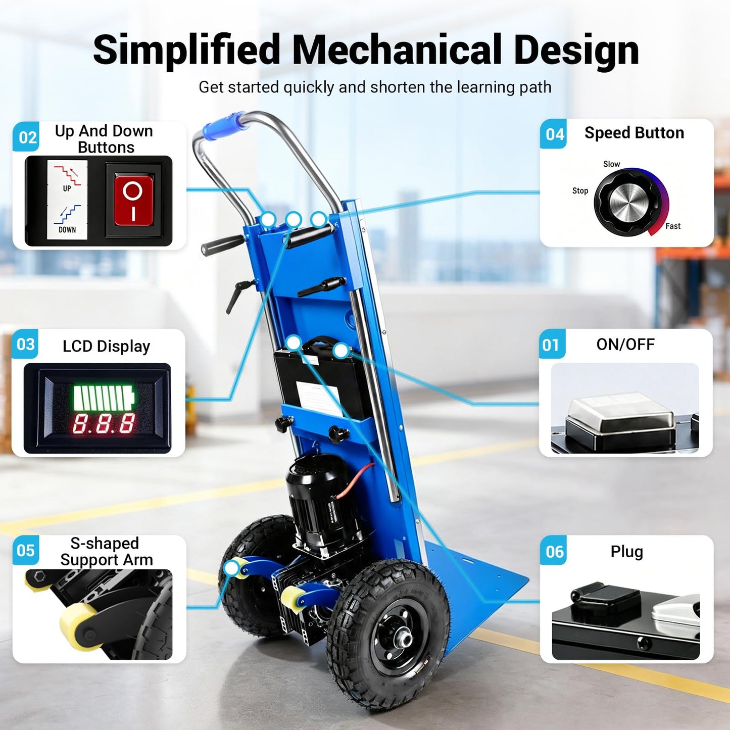 Electric Stair Climbing Dolly, Powered Hand Trucks 1300W Heavy Duty Stair Cart with Safety Rope for Furniture Logistics Warehouse