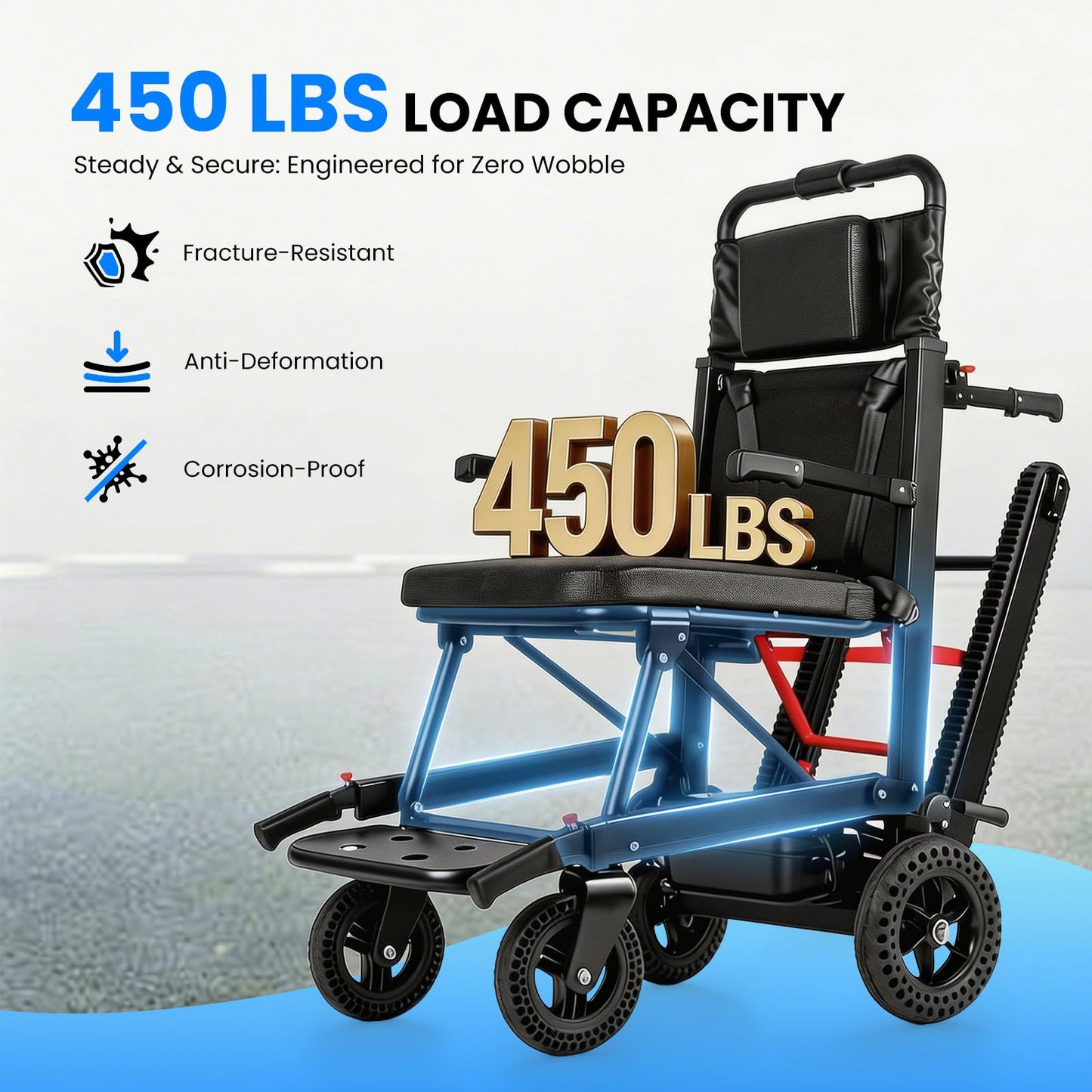 Power Wheelchair Foldable, Electric Stair Climbing Wheelchair, Stair Chair Lifts for Seniors, Mobile Elderly Stair Chair Load Capacity 450lbs