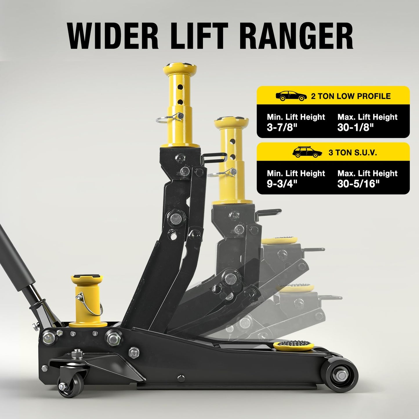 YELLOW JACKET Foldable Floor Jack 3 Ton Low and High Profile Professional Service Jack with Dual Piston Quick Lift Pump, Home and Workshop Car Maintenance for Various Vehicles