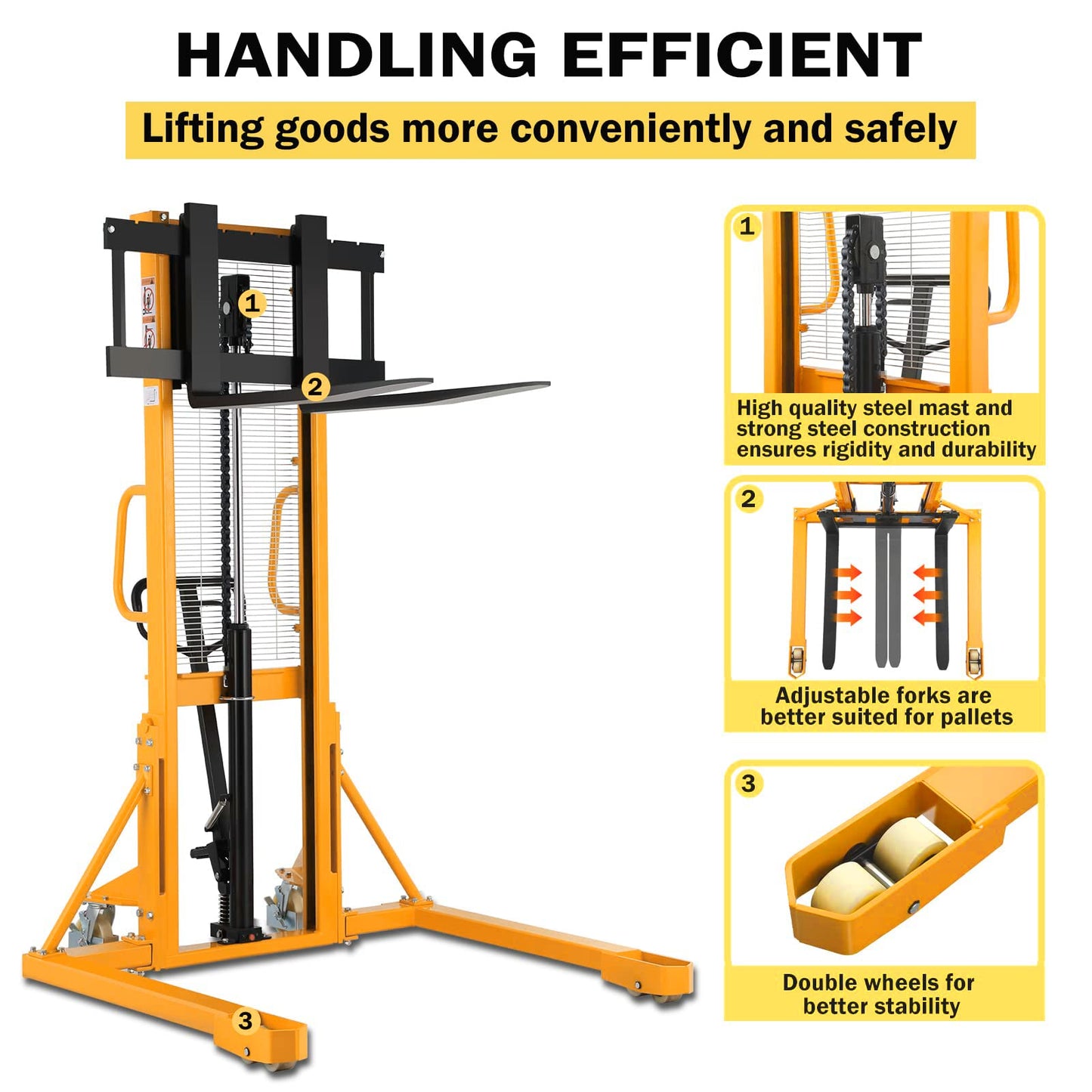 APOLLOLIFT Manual Forklift Pallet Straddle Legs Stacker Material Lifter 63" Lifting Height 2200lbs Max.Capacity-2PCS