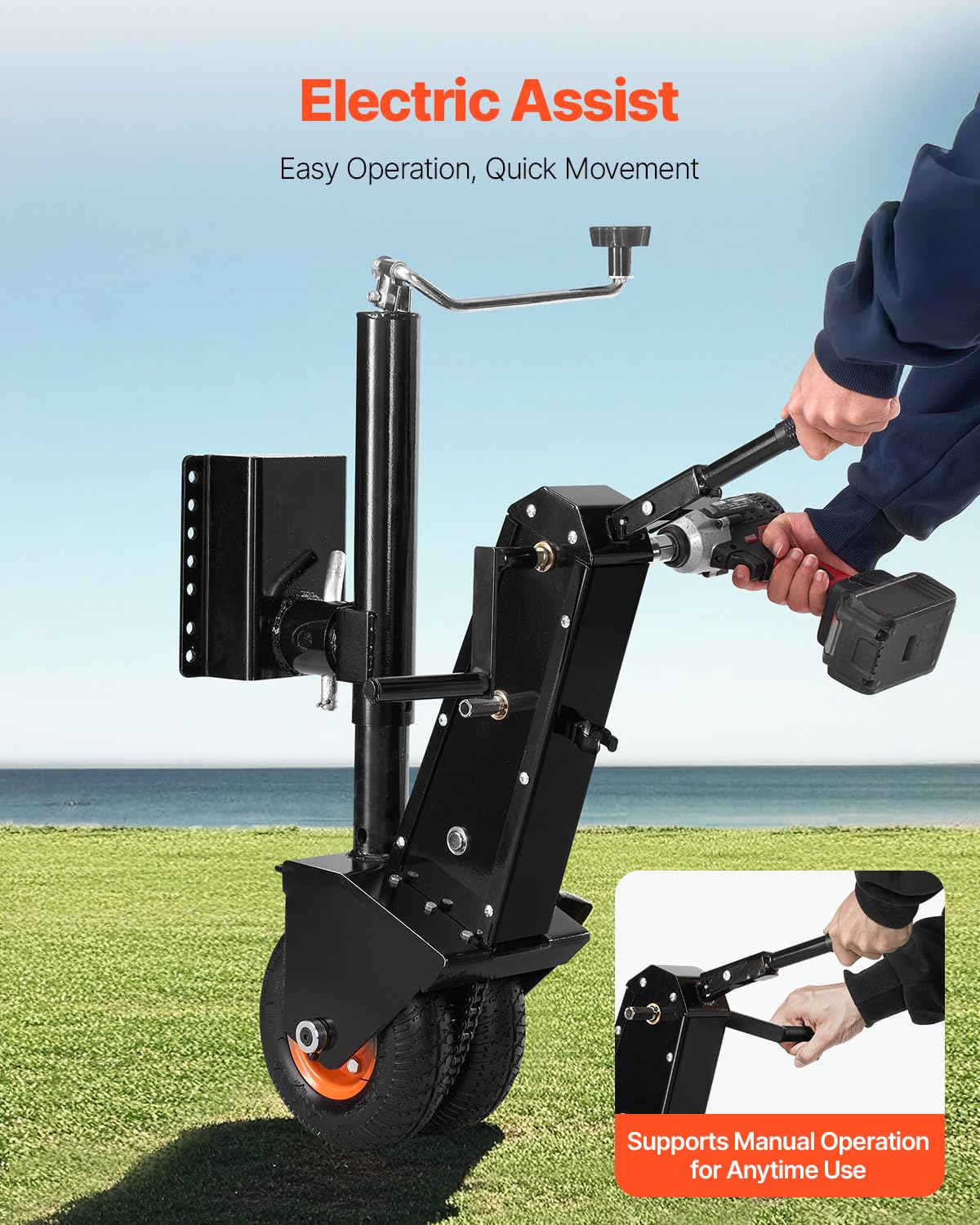 VEVOR Trailer Dolly, 500lbs Tongue Weight Capacity, 13 inch-23.2 inch Height Adjustable Trailer Mover Dolly, 9-inch Pneumatic Rubber Tire, Manual or Electric Wrench Drive, for Moving RV Trailer