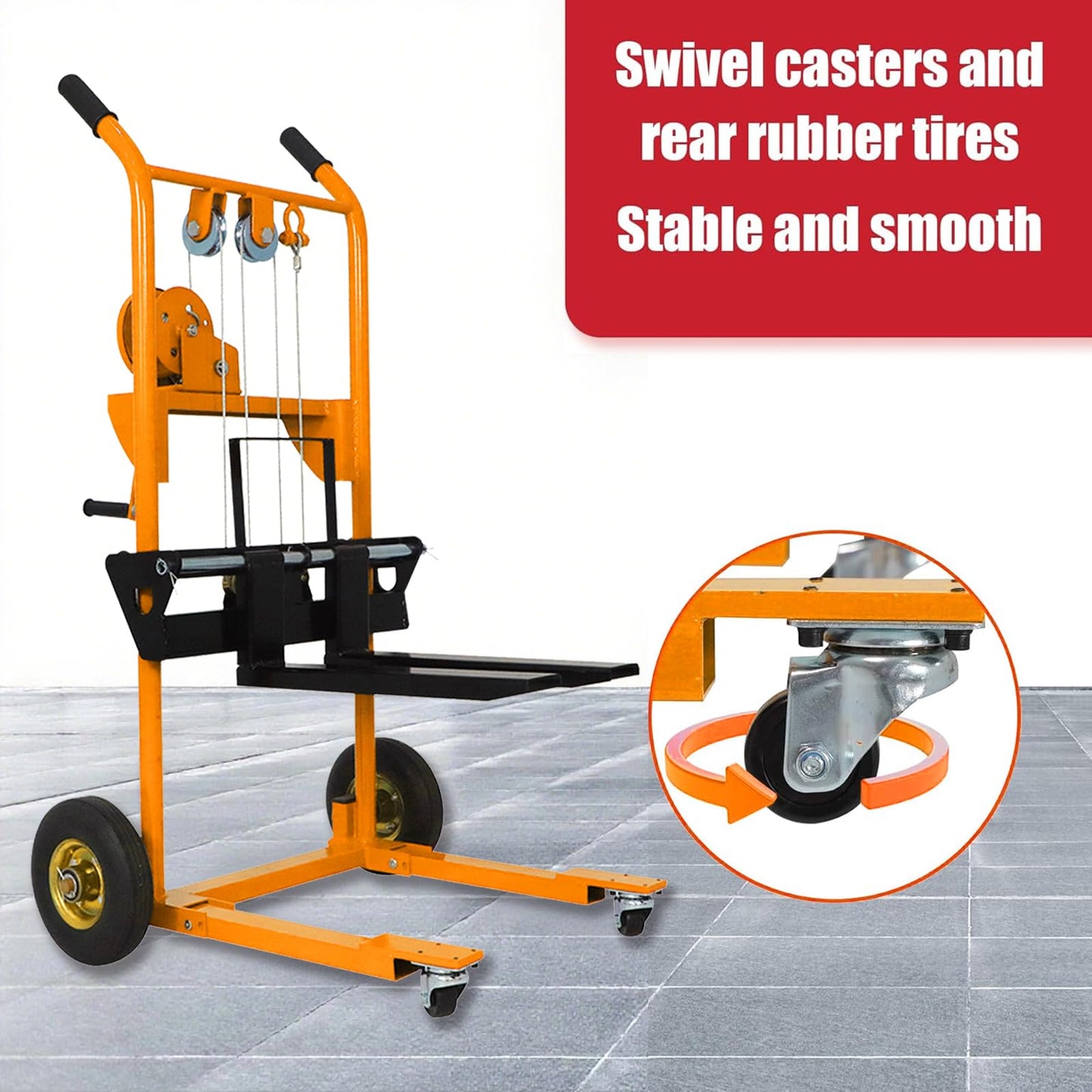 Tory Carrier Material Lift Winch Stacker, 330 lbs Capacity Pallet Stacker, 40.5" Lifting Height, Pallet Truck Dolly, Swivel Casters Lift Table Cart, Forklift with Steel Platform(Yellow)