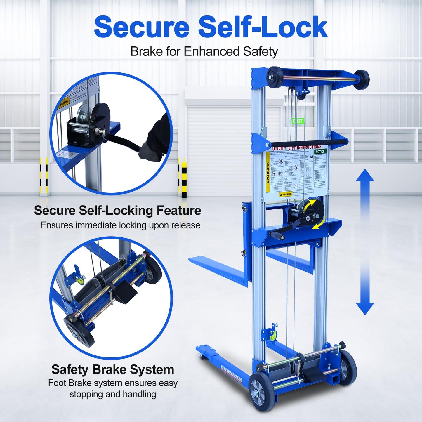 ELOMBR 2PCS Material Lift Winch Stacker, 3.54"-70" Height Range, 500 lbs Capacity, Hand Winch Lift Trucks for Warehouse, Factory, Library, 34.60" L x 24.80" W