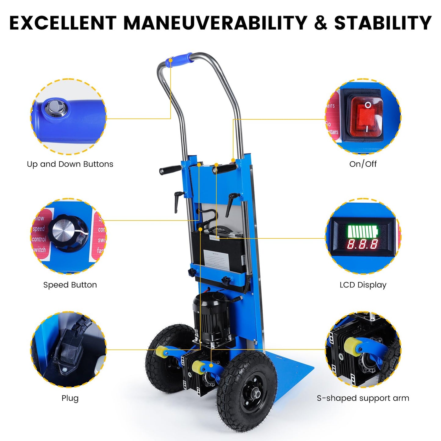 Electric Stair Climbing Dolly, 1200W Electric Hand Trucks Foldable, 880lbs Capacity Powered Stair Climbing Hand Trucks Dolly Cart with 4M Safety Rope, for Furniture Logistics Warehouse
