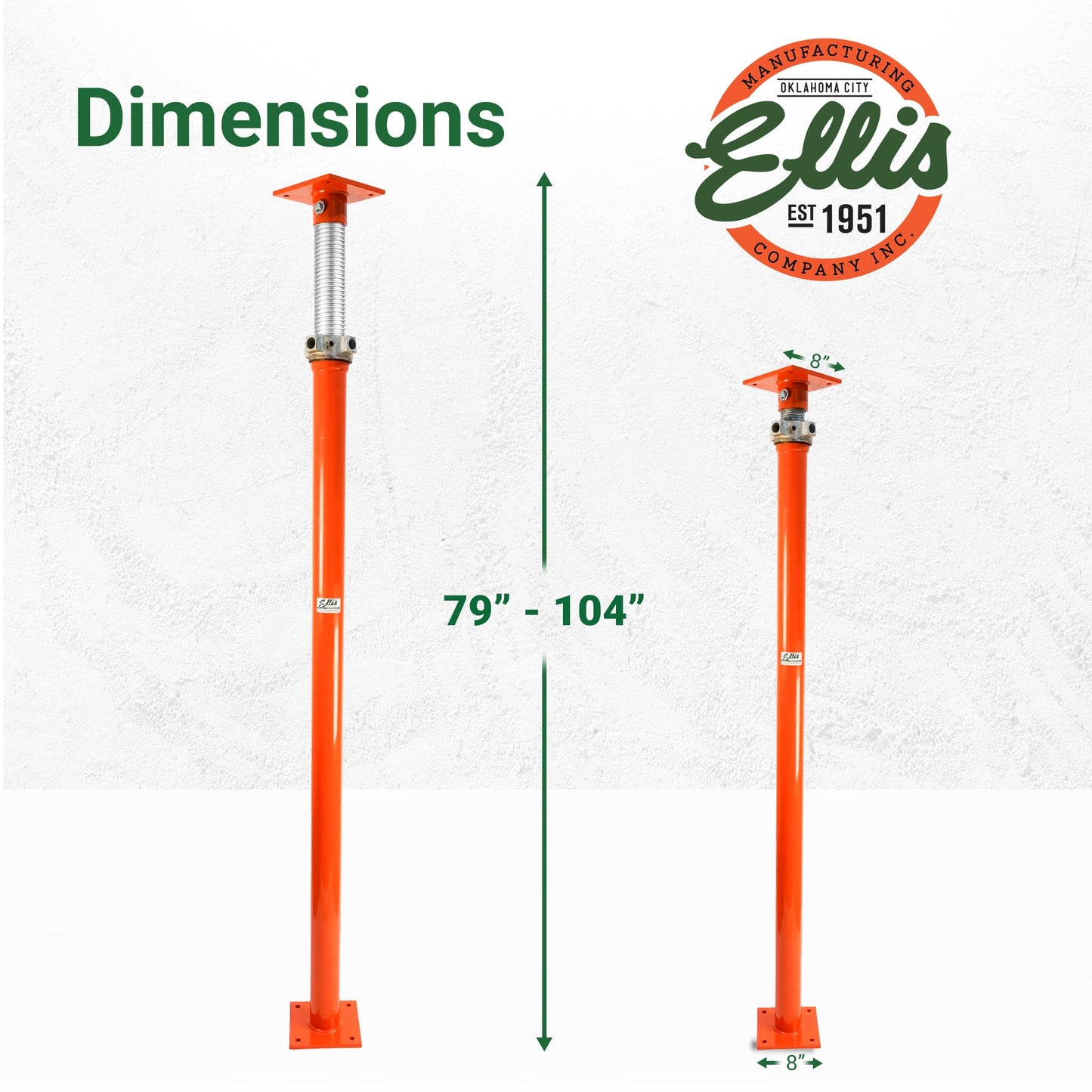 ELLIS Heavy-Duty Adjustable Steel Shore – Basement Post for Foundation, Beams, and Structural Floor Leveling – 30,000 lb Safe Load Capacity – 79"-104" Adjustment